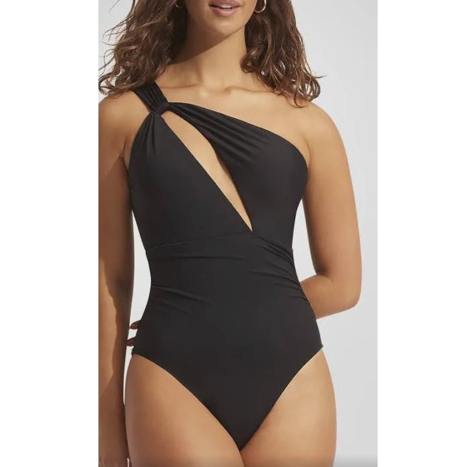 Anthropologie New Seafolly Spliced One-Shoulder Swimsuit $168 US 8 Size M / US 6-8 / IT 42-44 - 4 Thumbnail