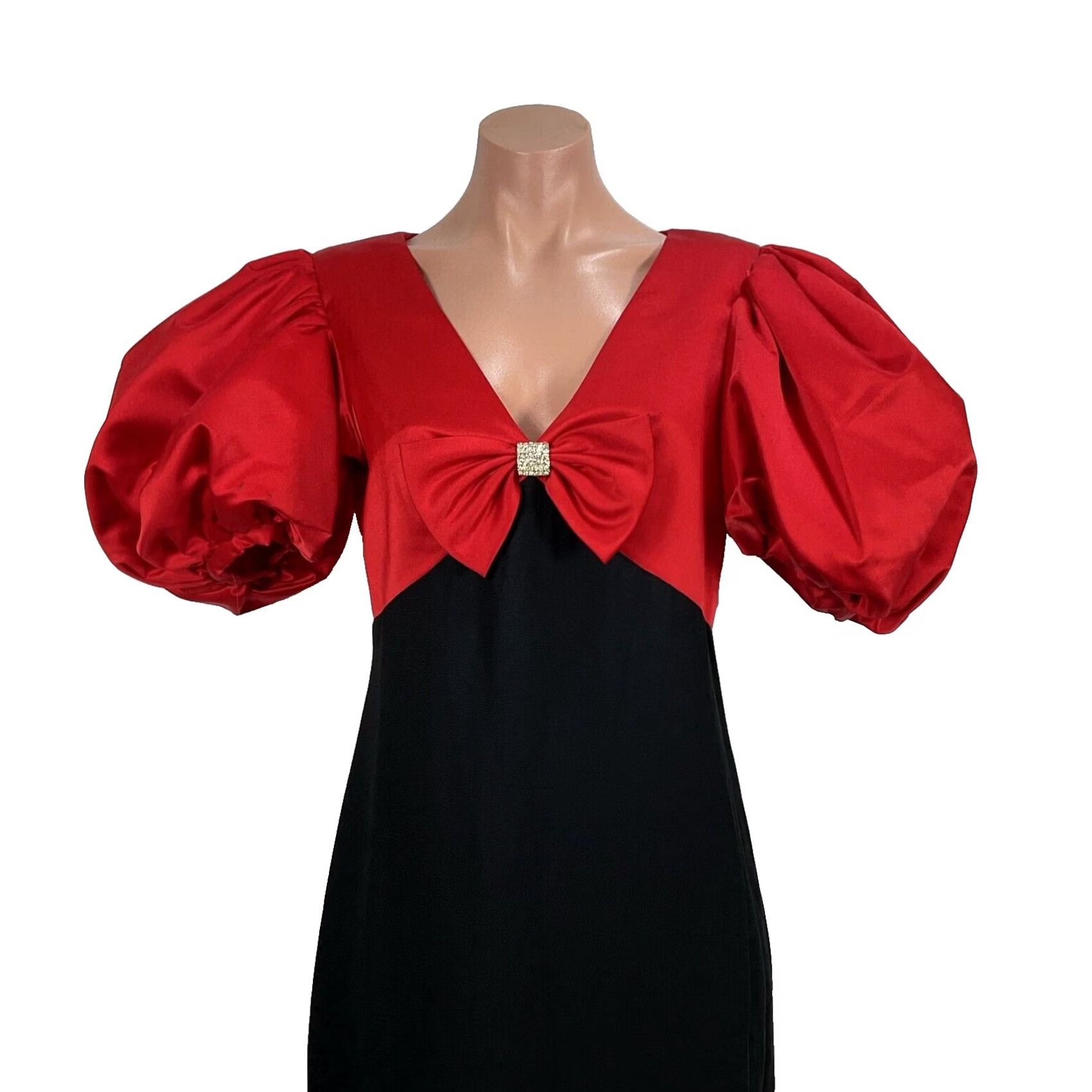 Vintage VINTAGE Cattiva Prom Dress Ball Gown Satin Red Black Puffy Sleeve 1980s 8 Womens Size M / US 6-8 / IT 42-44 - 3 Thumbnail