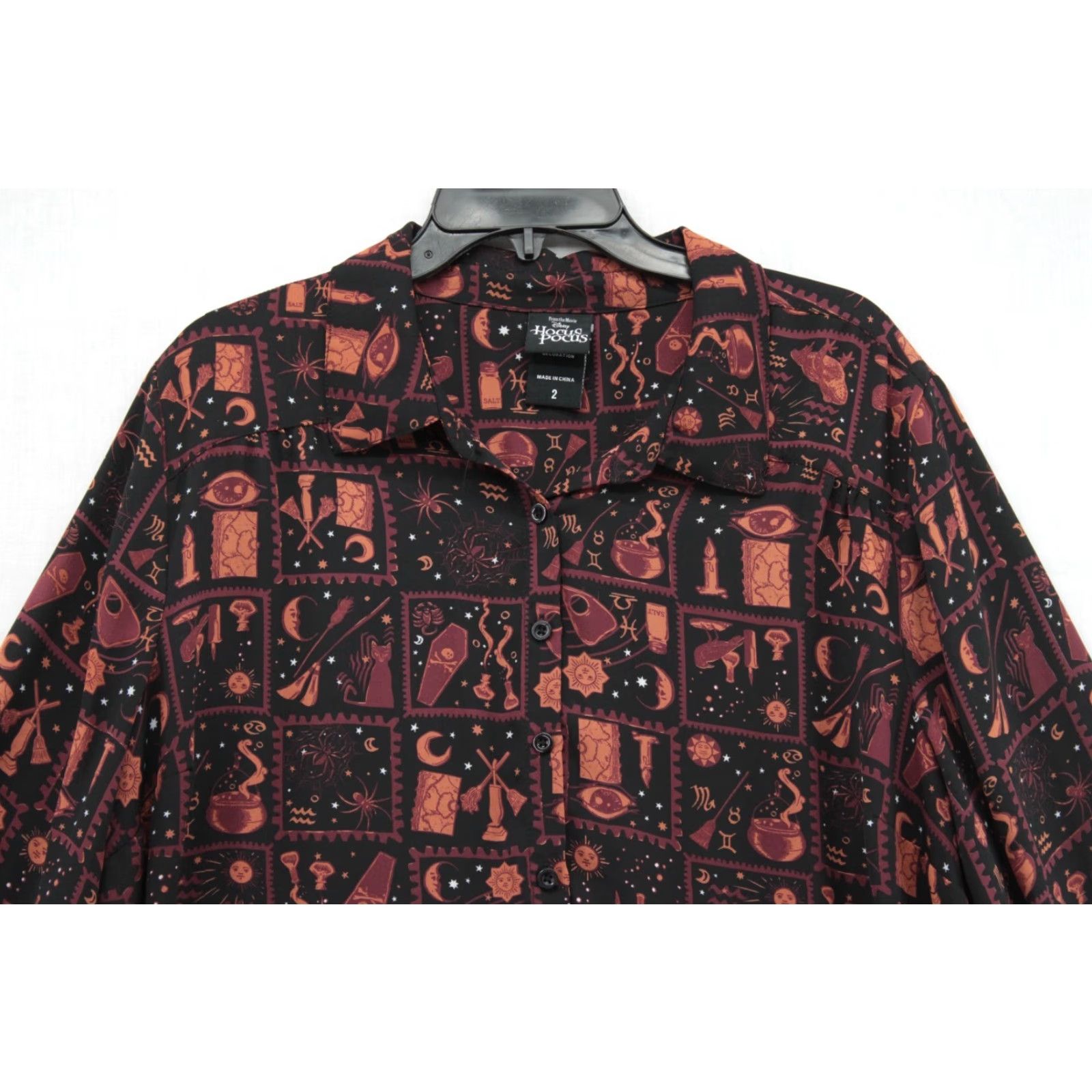 Disney Disney Blouse Women's 2X Orange Black Long Sleeve Button Up Hocus Pocus Size XXL / US 16-18 / IT 52-54 - 2 Thumbnail