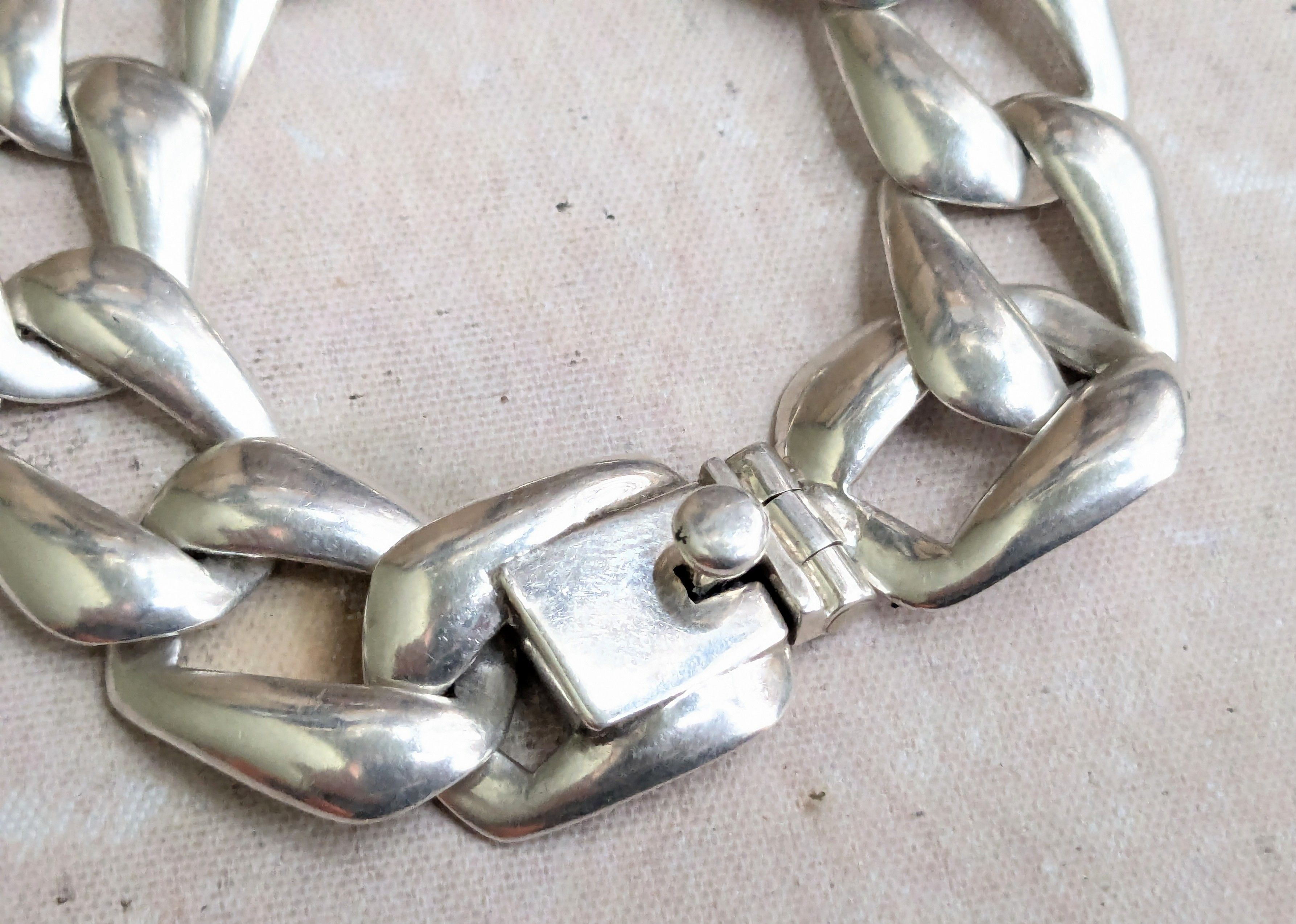 Jewelry Vintage Sterling Silver Bracelet Cuban Curb 7.75 Mexico Size ONE SIZE - 5 Thumbnail