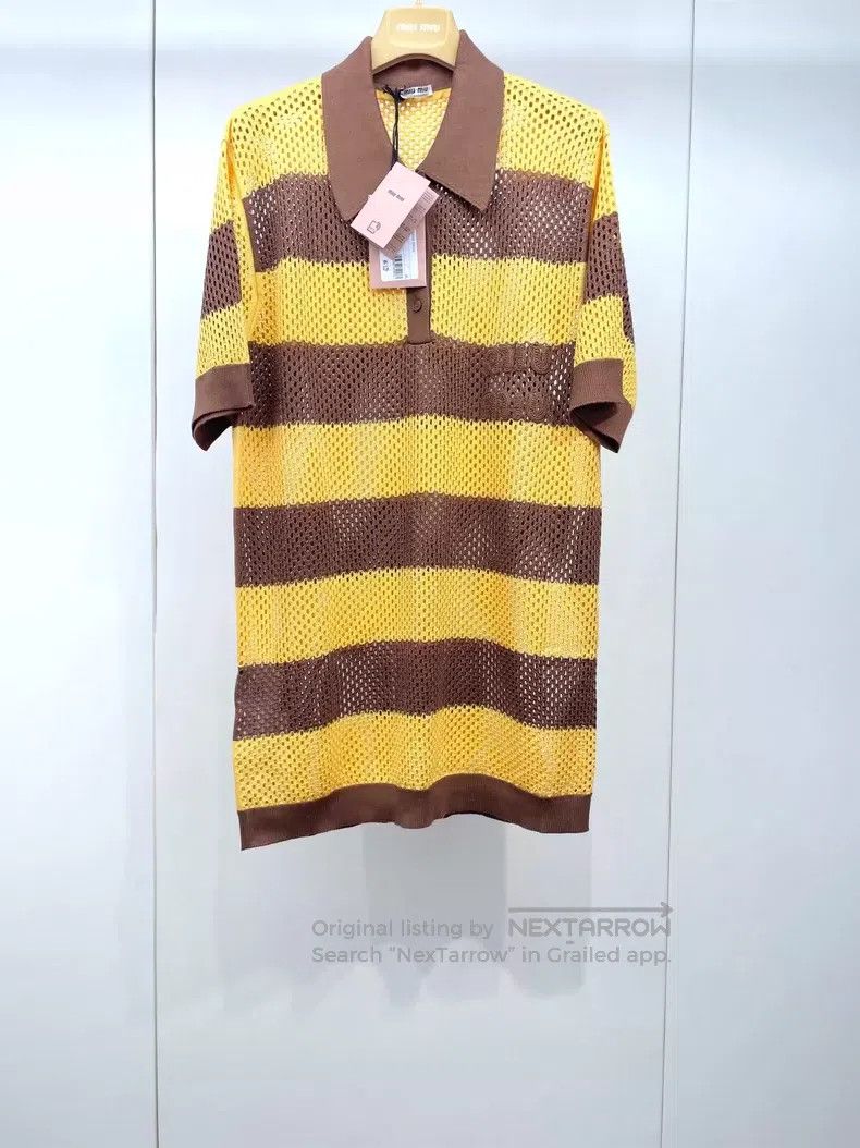 Miu Miu Miu Miu 40 Yellow-brown striped mesh long knitted Polo shir Size M / US 6-8 / IT 42-44 - 1 Thumbnail