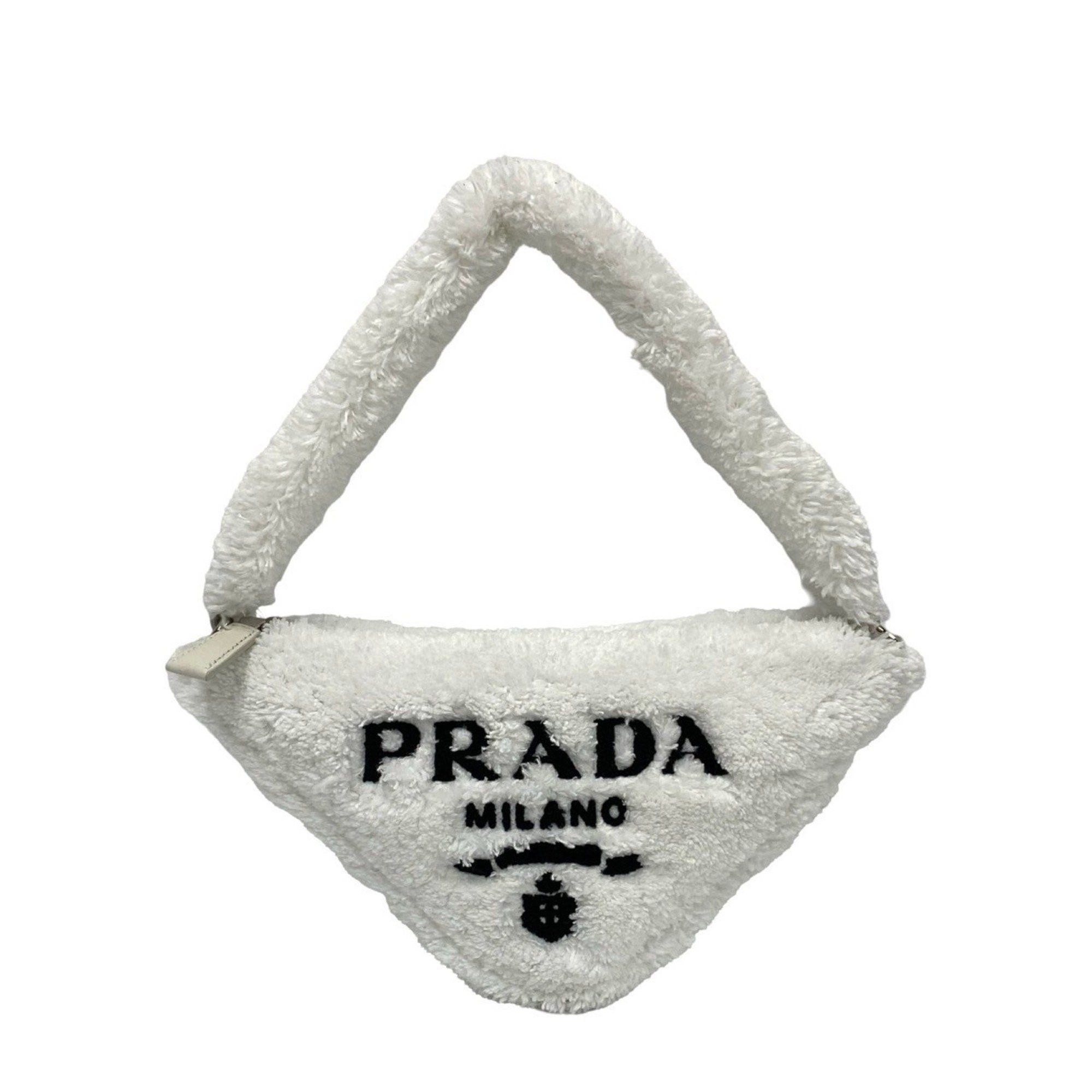 Prada PRADA Triangle Terrycloth Logo Pile Handbag Mini Tote Bag White 10341 Size ONE SIZE - 1 Thumbnail