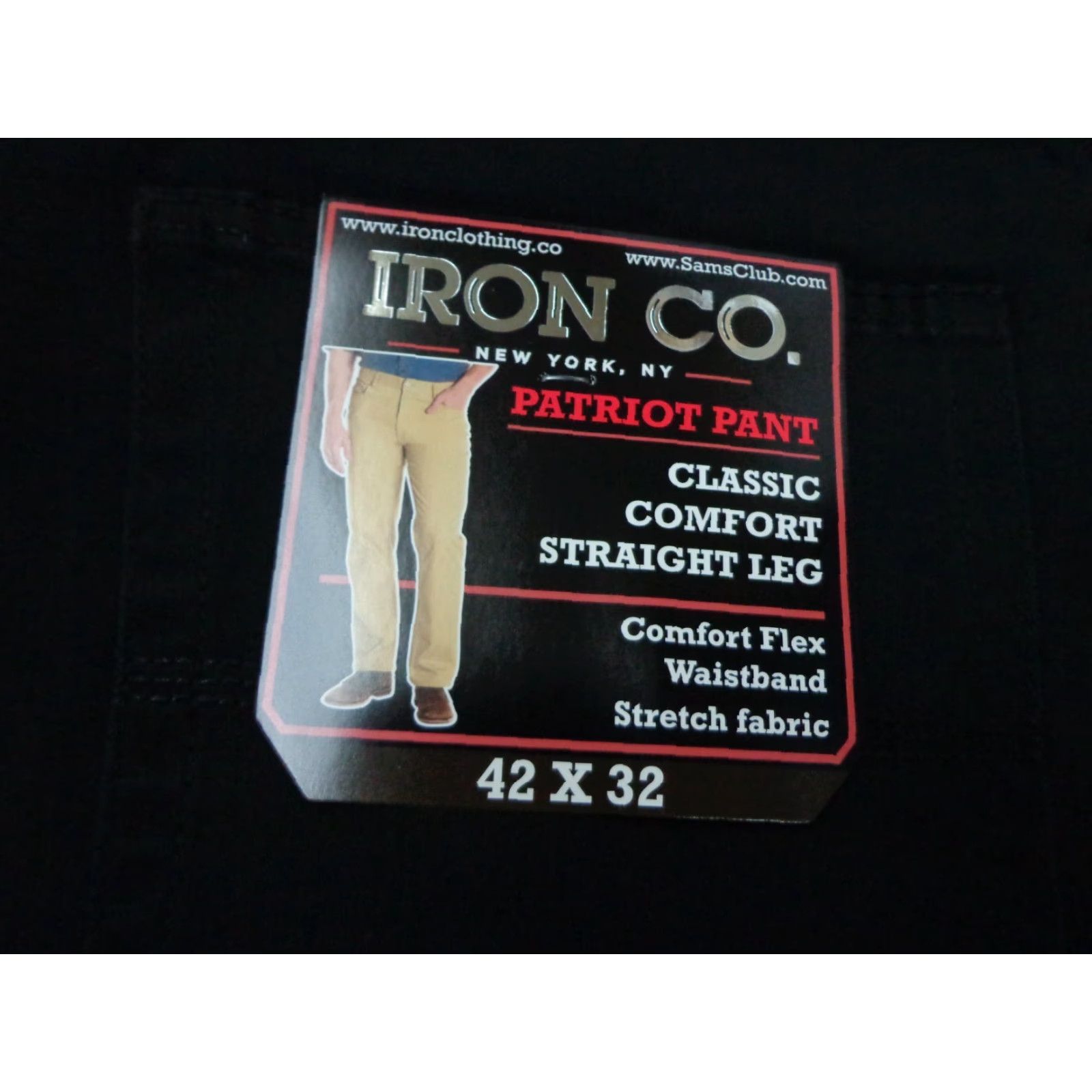 Vintage Iron Co. Men's Patriot Pants Chino Pants Flat Front Straight 42 x 32 Black Modern Comfort Fit Regular Warm Winter Spring Summer Fall Size US 42 / EU 58 - 2 Thumbnail