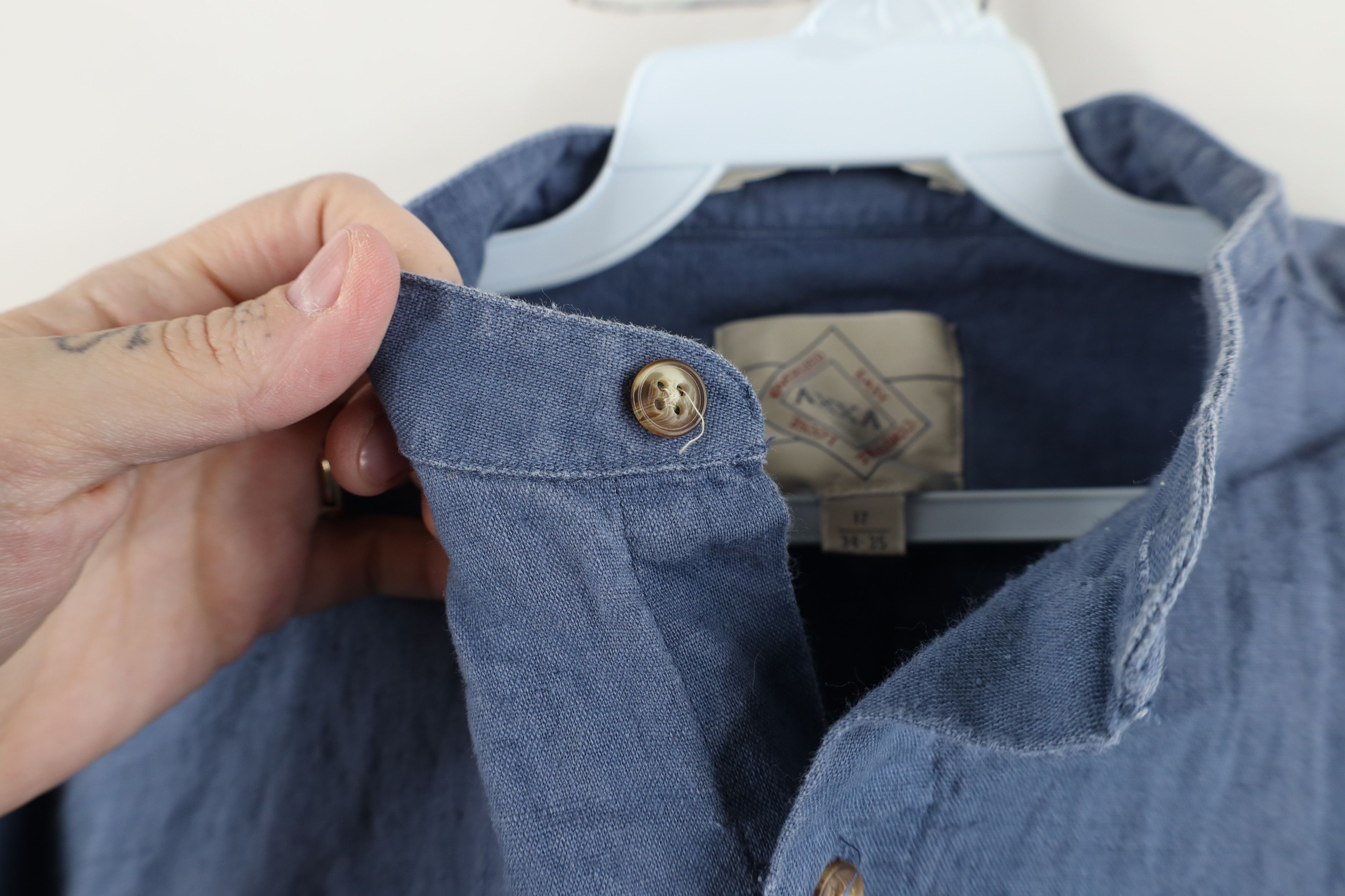Vintage Vintage 90s Streetwear Linen Blend Band Collar Button Shirt Size US M / EU 48-50 / 2 - 9 Thumbnail