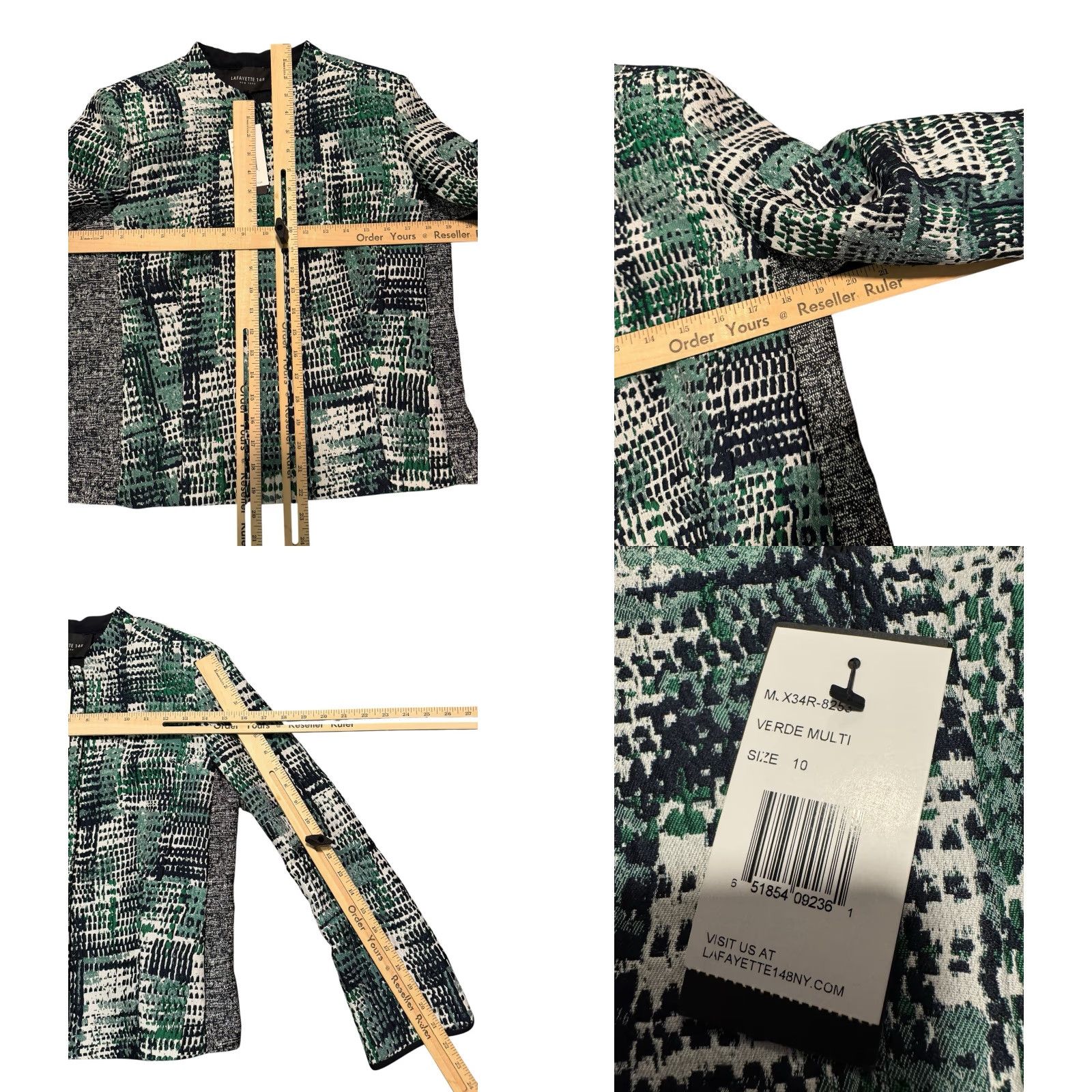 Vintage VINTAGE Lafayette 148 Green Geometric Tweed PatternEvening Jacket Women's Full Zip Sz 10 NWT Size L / US 10 / IT 46 - 10 Thumbnail