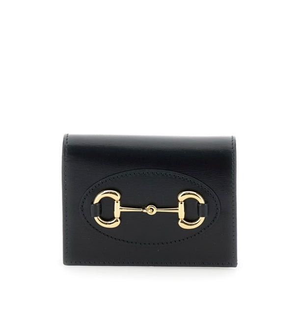 image of Gucci Horsebit 1955 Card Case Wallet in Black, Women's