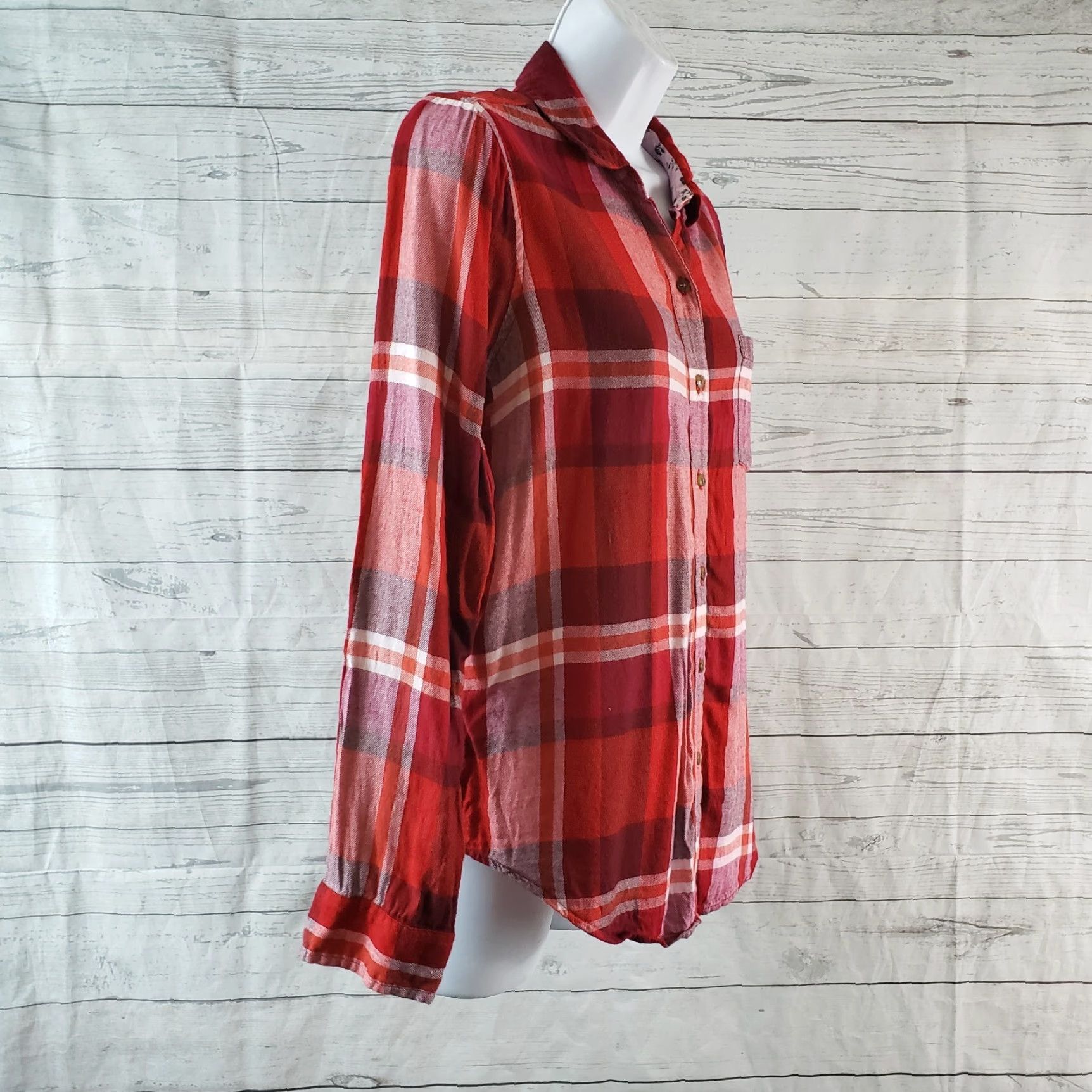 Lucky Brand Lucky Brand Button Front Shirt Womens Sz S Plaid Long Sleeve Red Cotton Blend Casual Size S / US 4 / IT 40 - 3 Thumbnail
