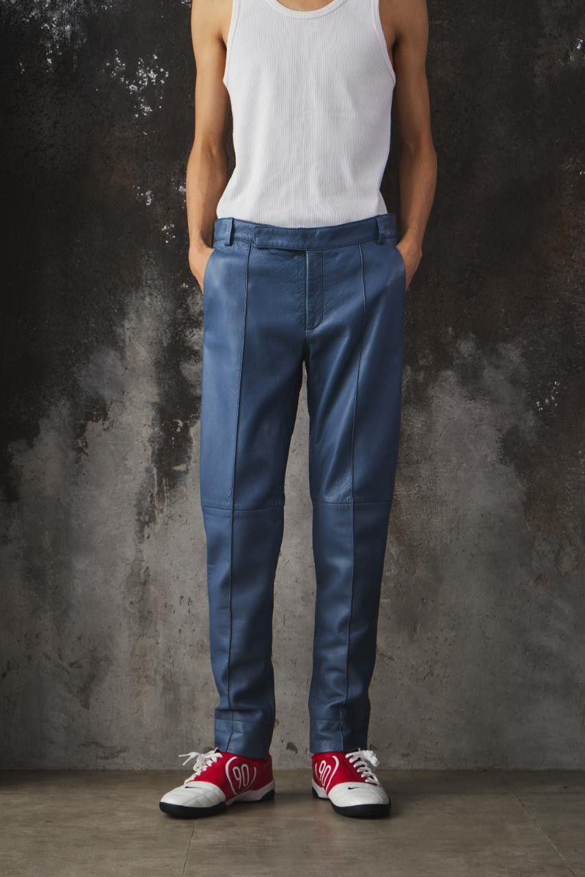 Gucci Gucci Light Blue Lambskin Leather Straight-Leg Pants Size US 34 / EU 50 - 1 Thumbnail