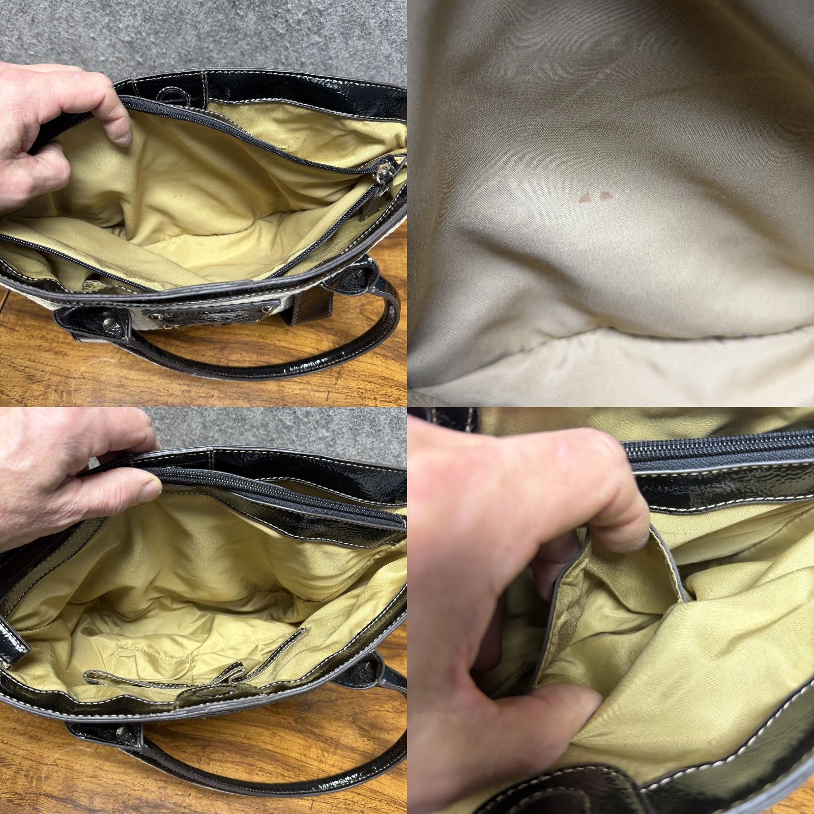Anne Klein AK Anne Klein Lion Logo Straw Purse Cream Black Patent Trim Chic Beach Preppy Size ONE SIZE - 9 Thumbnail