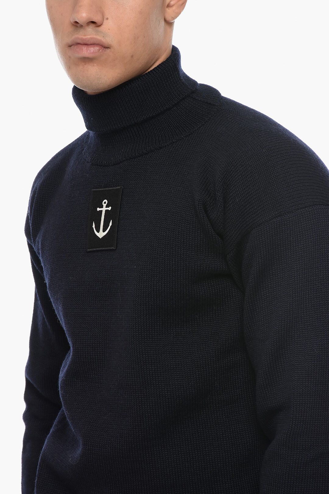 Jil Sander og1mm0625 Turtleneck Anchor Pullover Sweater in Blue Size US S / EU 44-46 / 1 - 3 Thumbnail