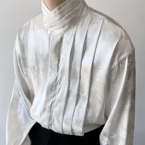 VIBE Korean fashion floral pleated button up shirt Size US XL / EU 56 / 4 - 5 Thumbnail