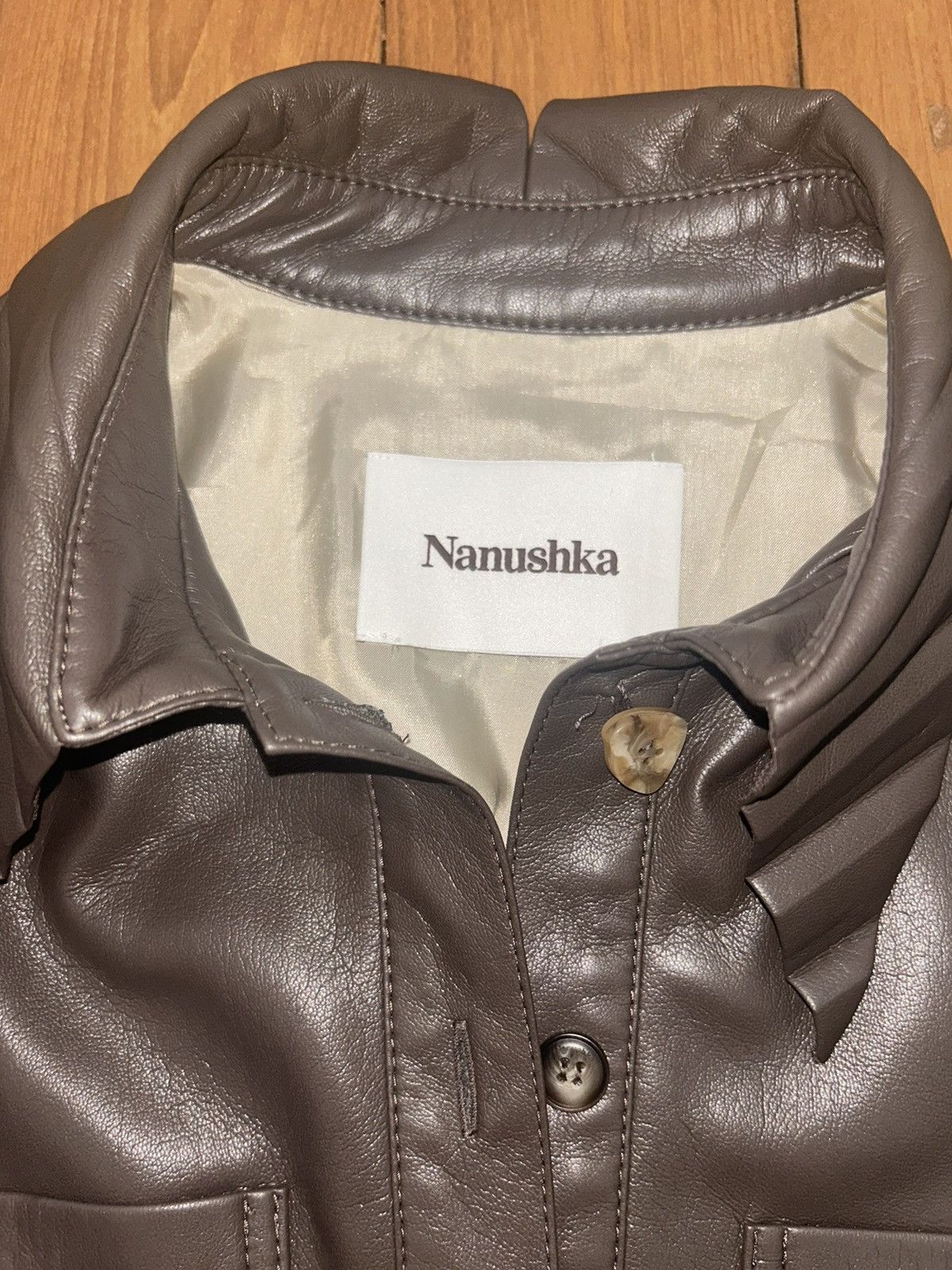 Designer × Nanushka × Vintage Nanushka brown leather dagger collar button up top Size US XS / EU 42 / 0 - 2 Thumbnail