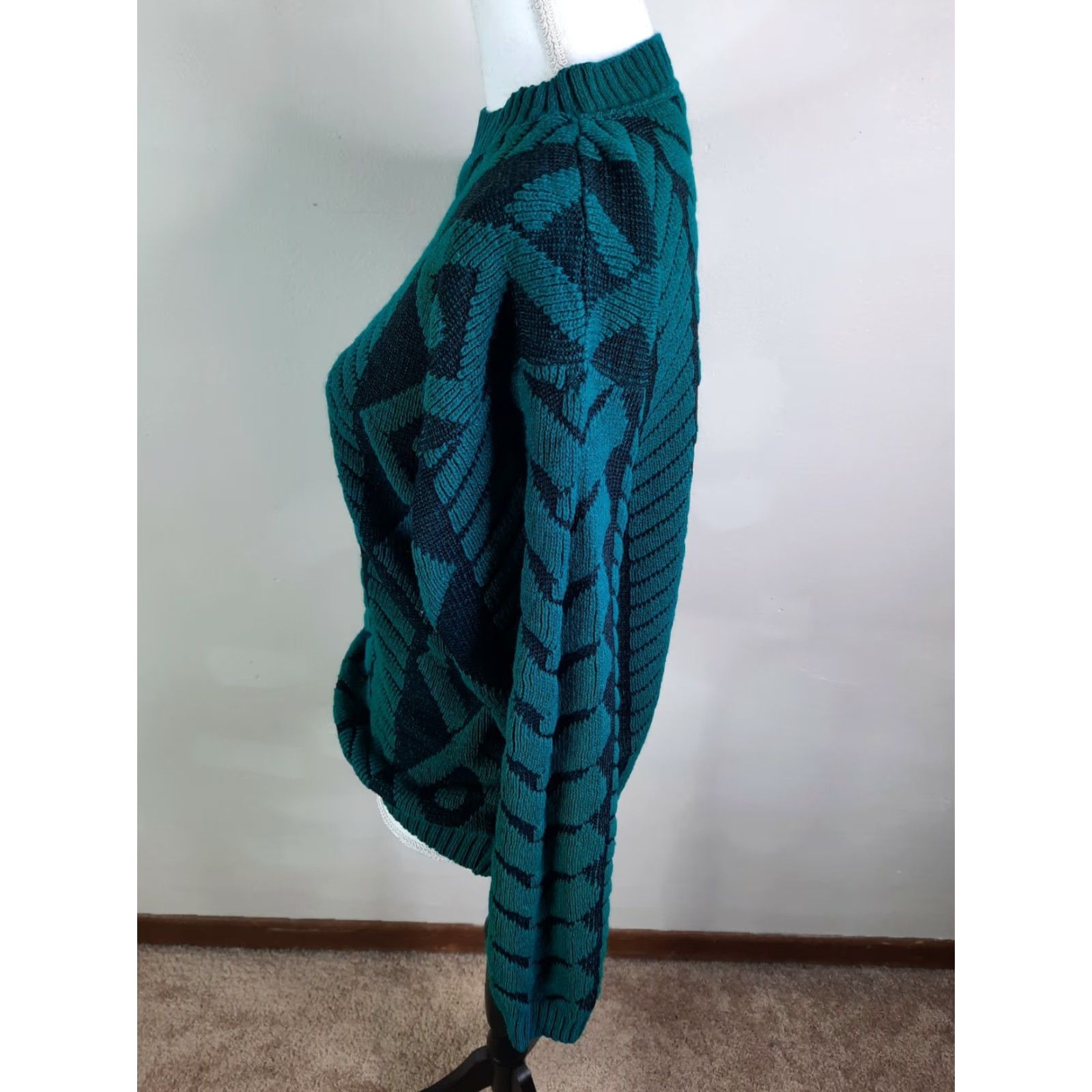 Vintage VINTAGE Grannycore 90s Sweater Crewneck Pullover Green USA S6C M Jane Adams Sweater Geometric Pullover Crewneck Womens (adjusted for relevance) Size M / US 6-8 / IT 42-44 - 3 Thumbnail