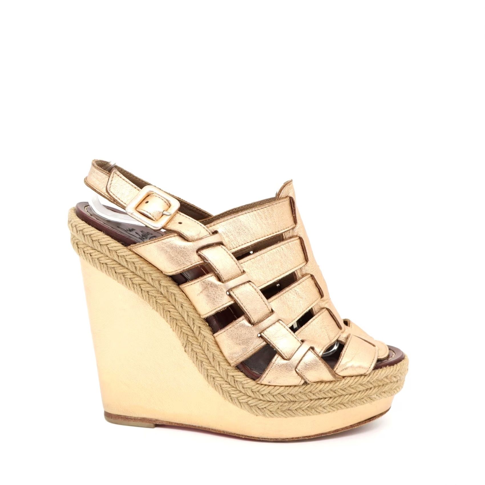 Christian Louboutin Christian Louboutin Barcelona Gold Espadrille Wedge Sandal Woman EU36/US6 Open Toe Leather Lining Shine Gold Metallic Casual Party/Cocktail Womens Size US 6 / IT 36 - 3 Thumbnail