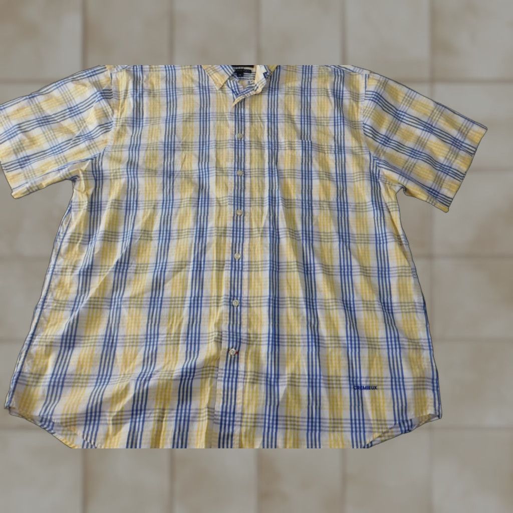 Cremieux Daniel Cremieux Mens Shirt XL Yellow Plaid Button-Up Knit Cotton Regular Short Sleeve Collared Button-Down Size US XL / EU 56 / 4 - 1 Thumbnail