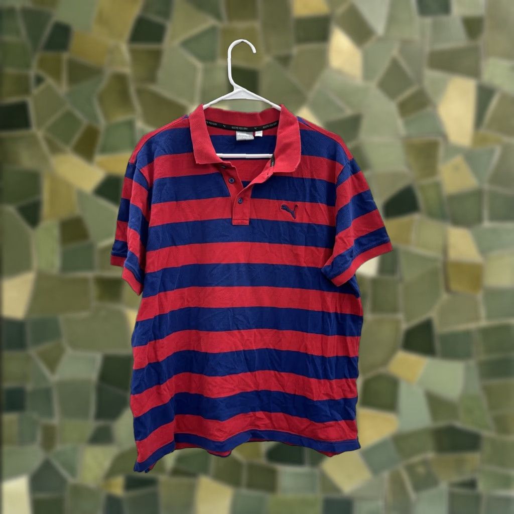 Puma Puma Mens Polo Shirt XL Blue Red Striped Short Sleeve Collared Polo Shirt Regular Fit Men's Polo Shirt - 100% Cotton, Machine Washable Size US XL / EU 56 / 4 - 1 Thumbnail
