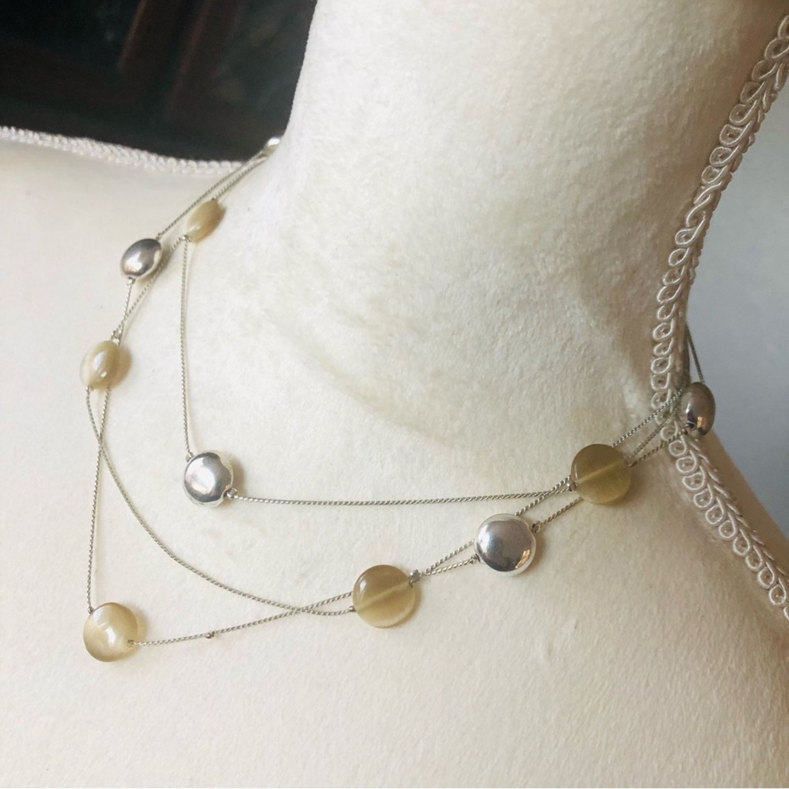 Jewelry Triple strand beaded silver chain necklace Size ONE SIZE - 4 Thumbnail