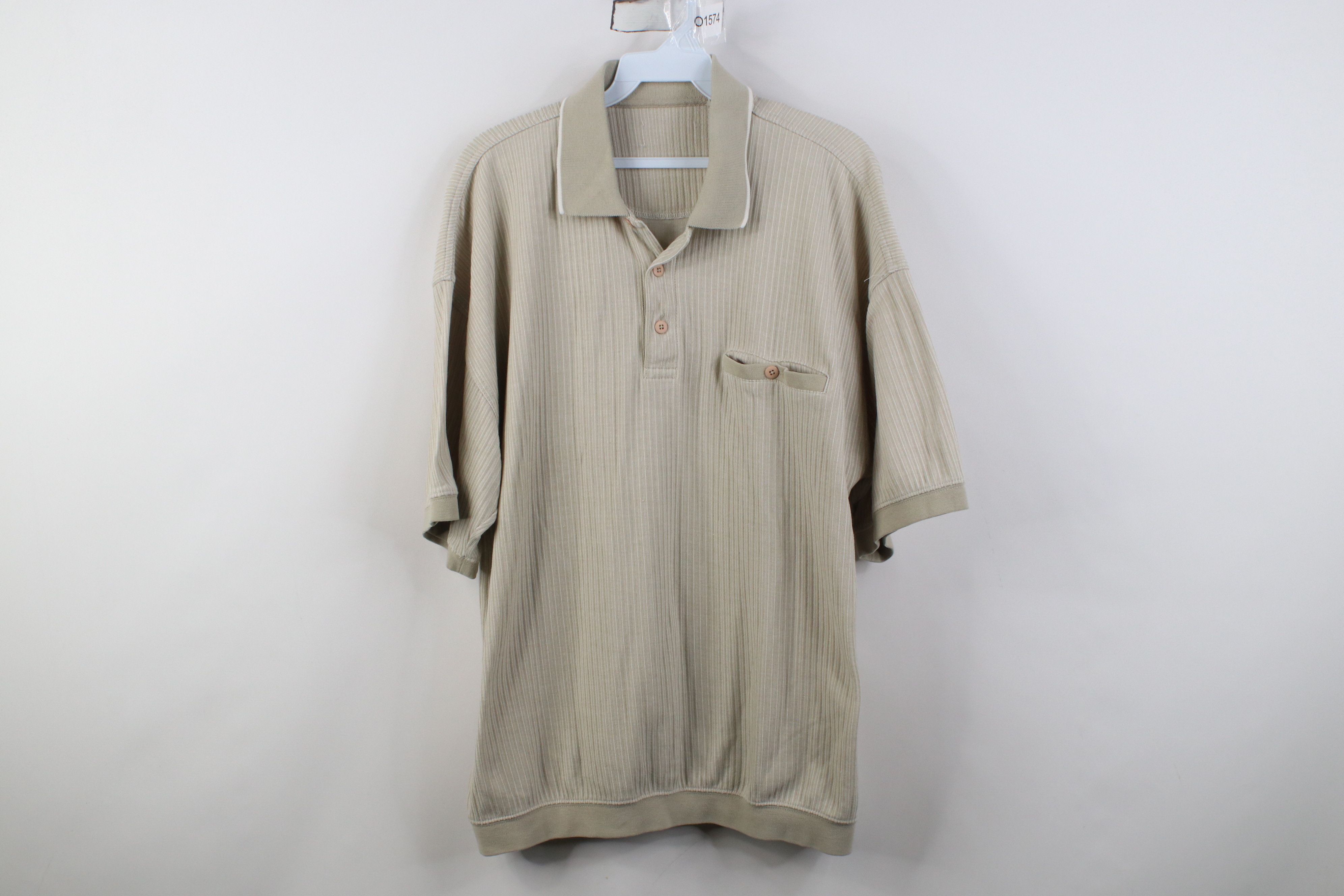 Vintage Vintage 90s Streetwear Ribbed Knit Pullover Polo Shirt Beige Size US L / EU 52-54 / 3 - 1 Thumbnail