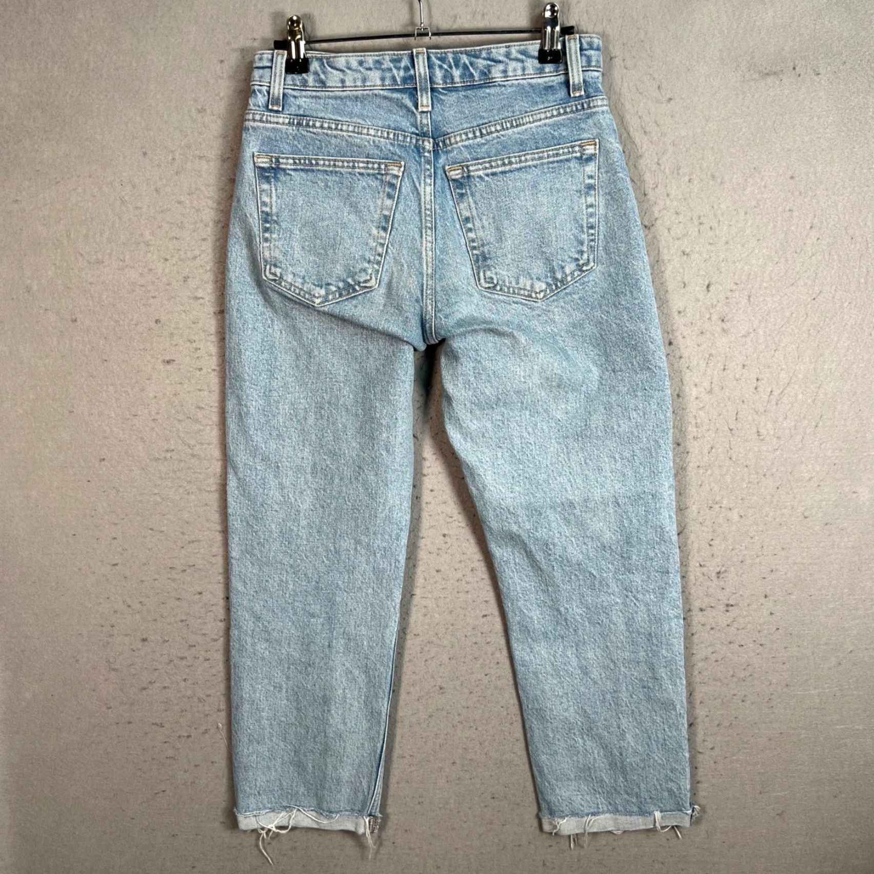 Topshop Topshop Womens Jeans Straight High-Waisted 25 Light Wash Denim Raw Hem Blue Size 42" / US 20 - 2 Thumbnail