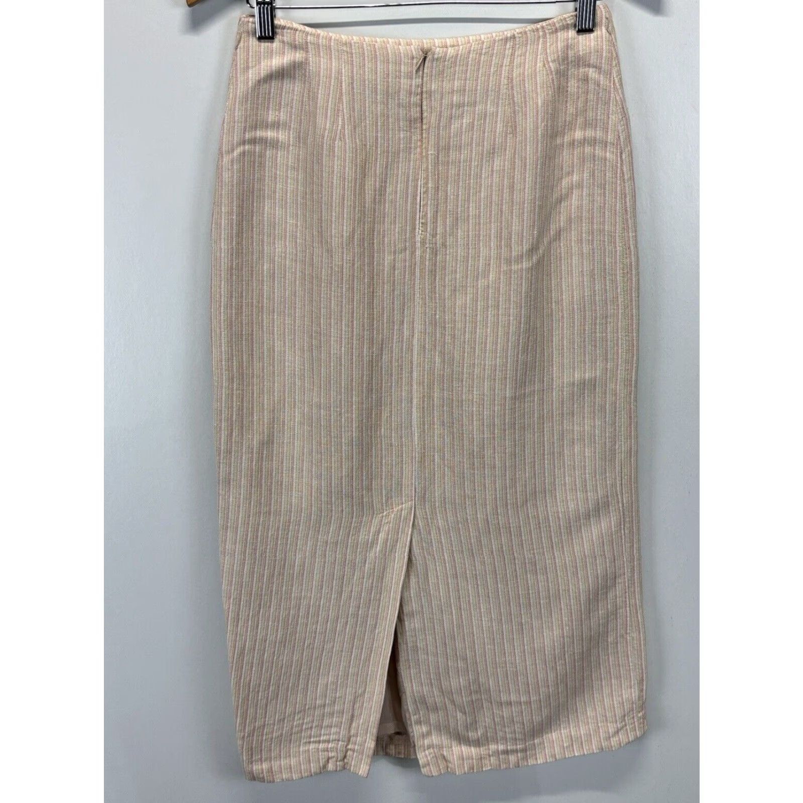 Vintage Jones Wear Womens Linen Midi Skirt Extra Large XL Pink Striped Classic Size 27" / US 4 / IT 40 - 3 Thumbnail