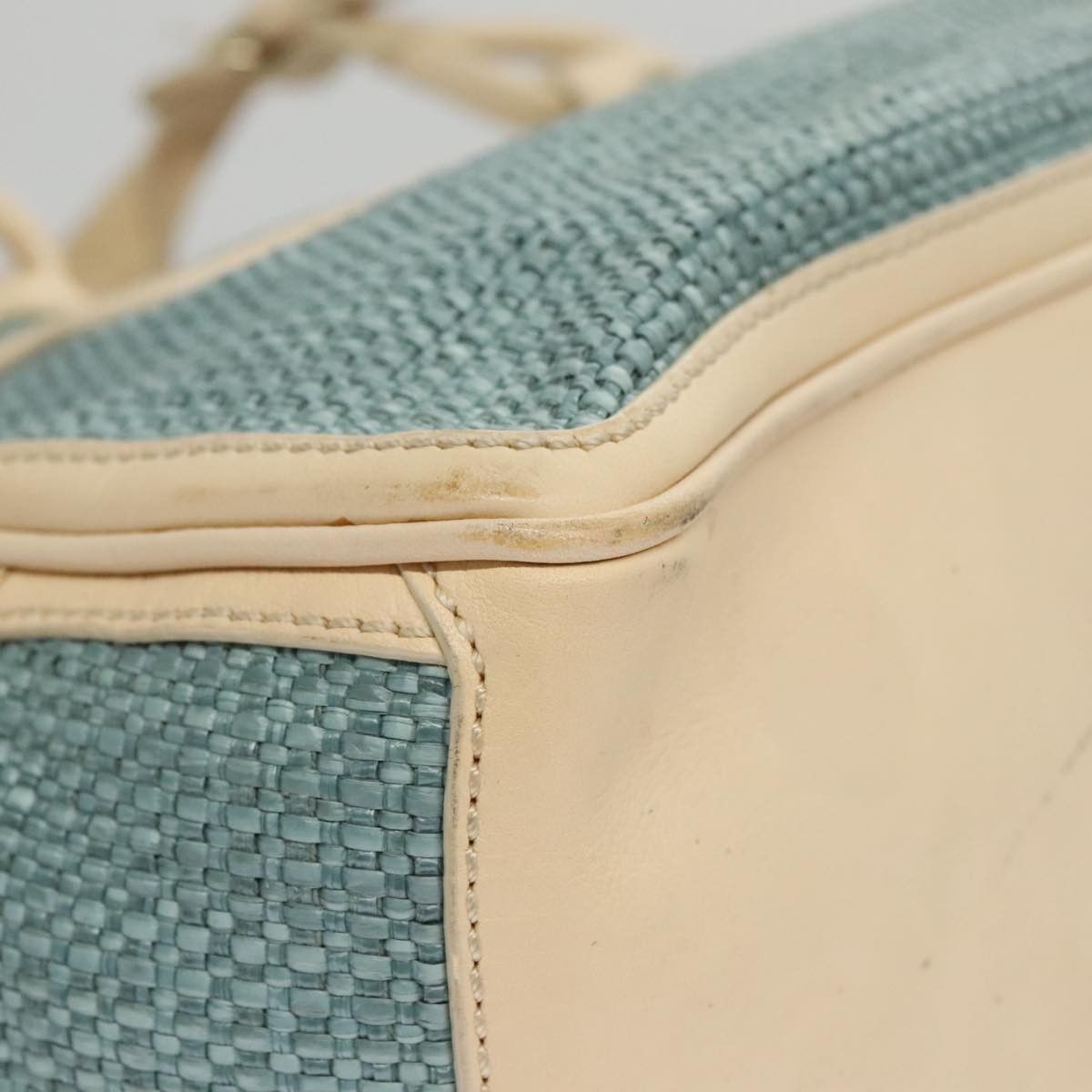 Celine CELINE Hand Bag Straw Leather Blue Cream Gold Size ONE SIZE - 15 Thumbnail