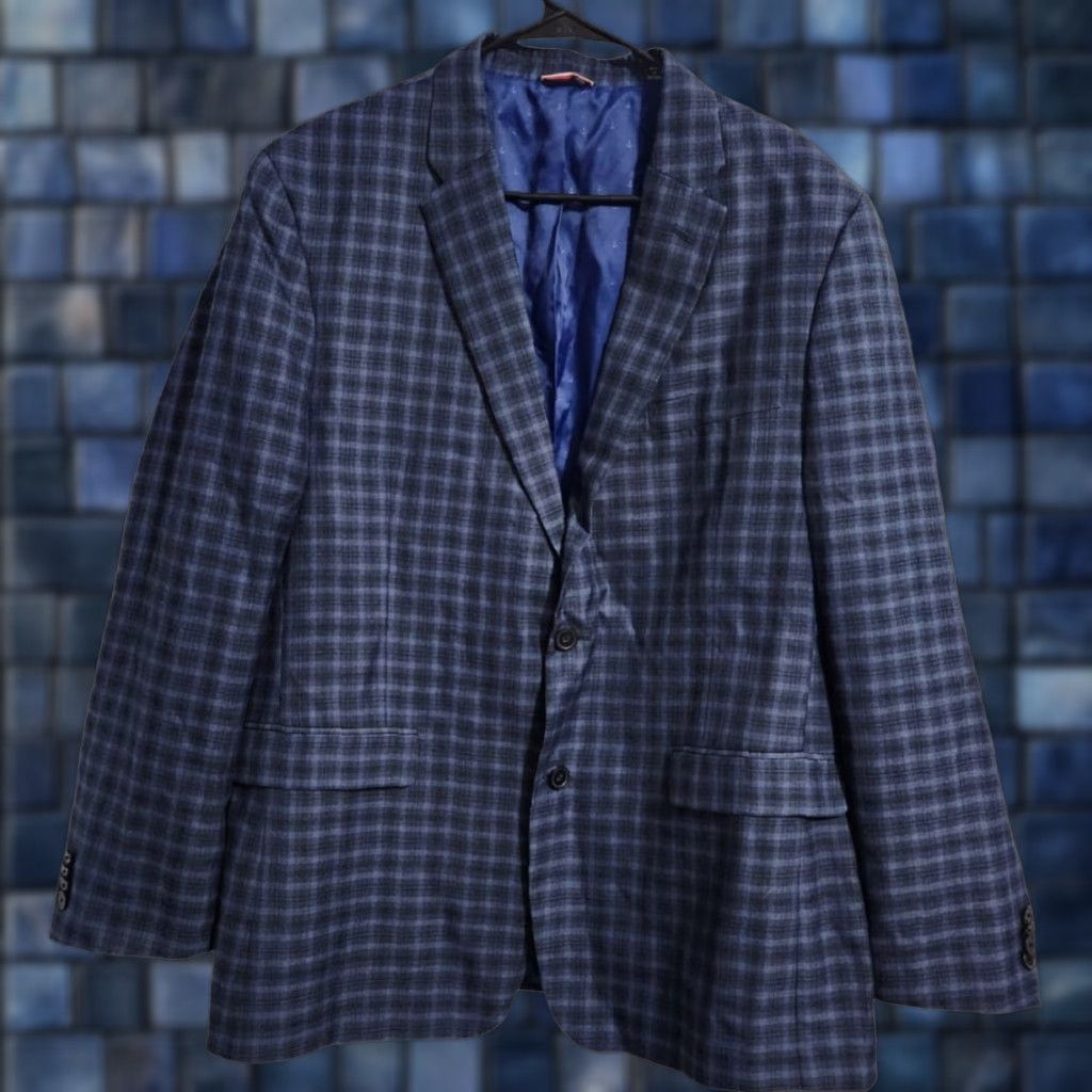 Tommy Hilfiger Tommy Hilfiger Mens Sport Coat Jacket Blazer Two-Button Check 44R Blue 44R Mens Size 44R - 1 Thumbnail