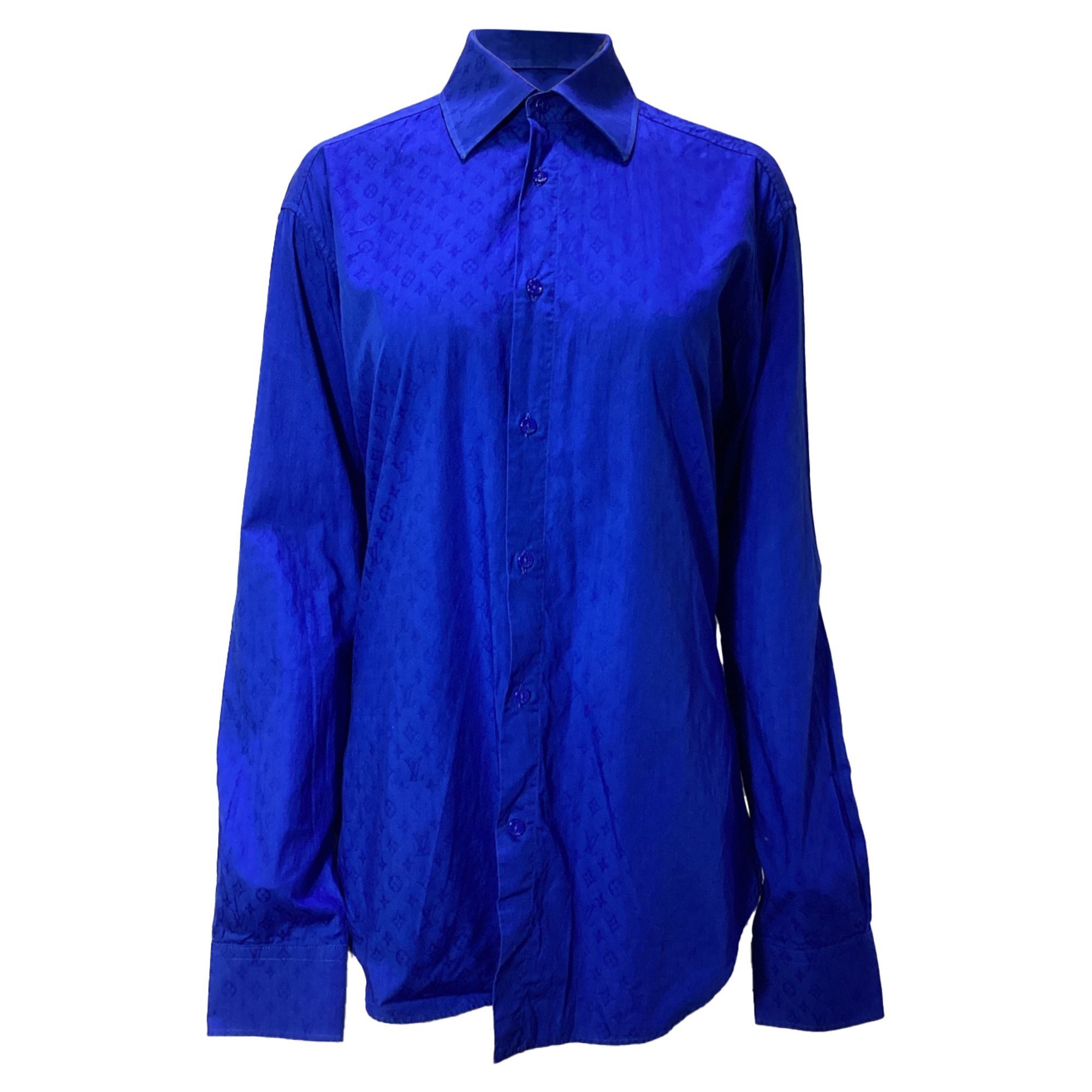 Louis Vuitton Louis Vuitton Monogram Long Sleeve Shirt in Blue Cotton Size US XXL / EU 58 / 5 - 1 Thumbnail