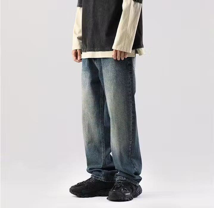 image of Washed Vintage Wide-Leg Jeans in Blue, Men's (Size 32)