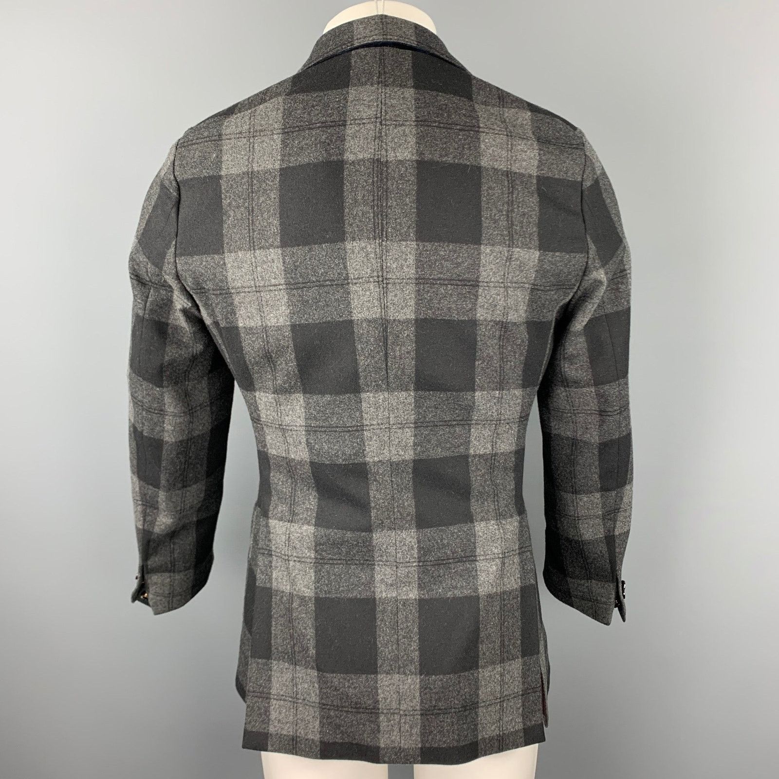 Messagerie Size 36 Grey & Black Plaid Wool Blend Peak Lapel Sport Coat Size 36R - 4 Thumbnail