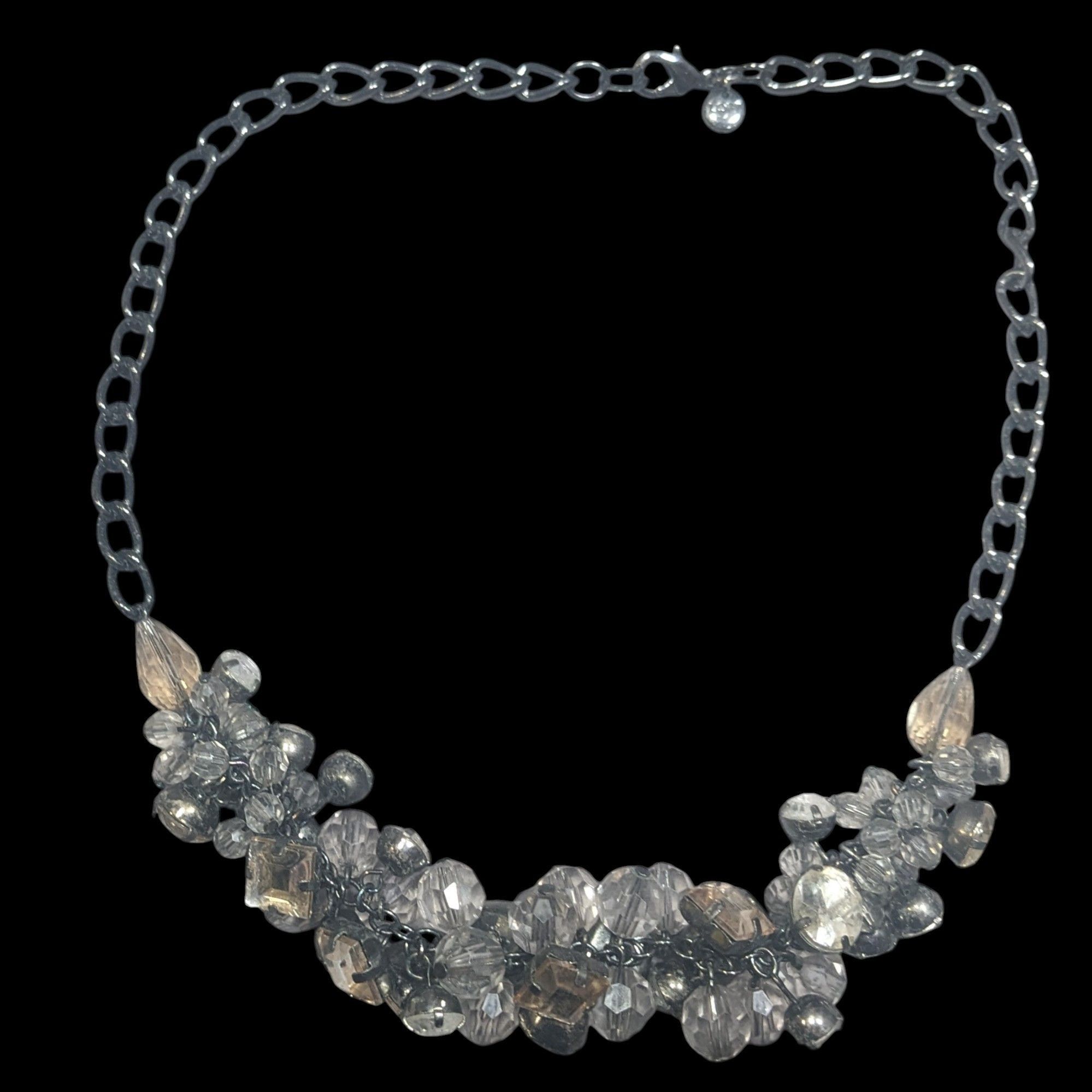 Loft Ann Taylor Loft Grey And Silver Tone Cluster Gem Necklace Size ONE SIZE - 1 Thumbnail
