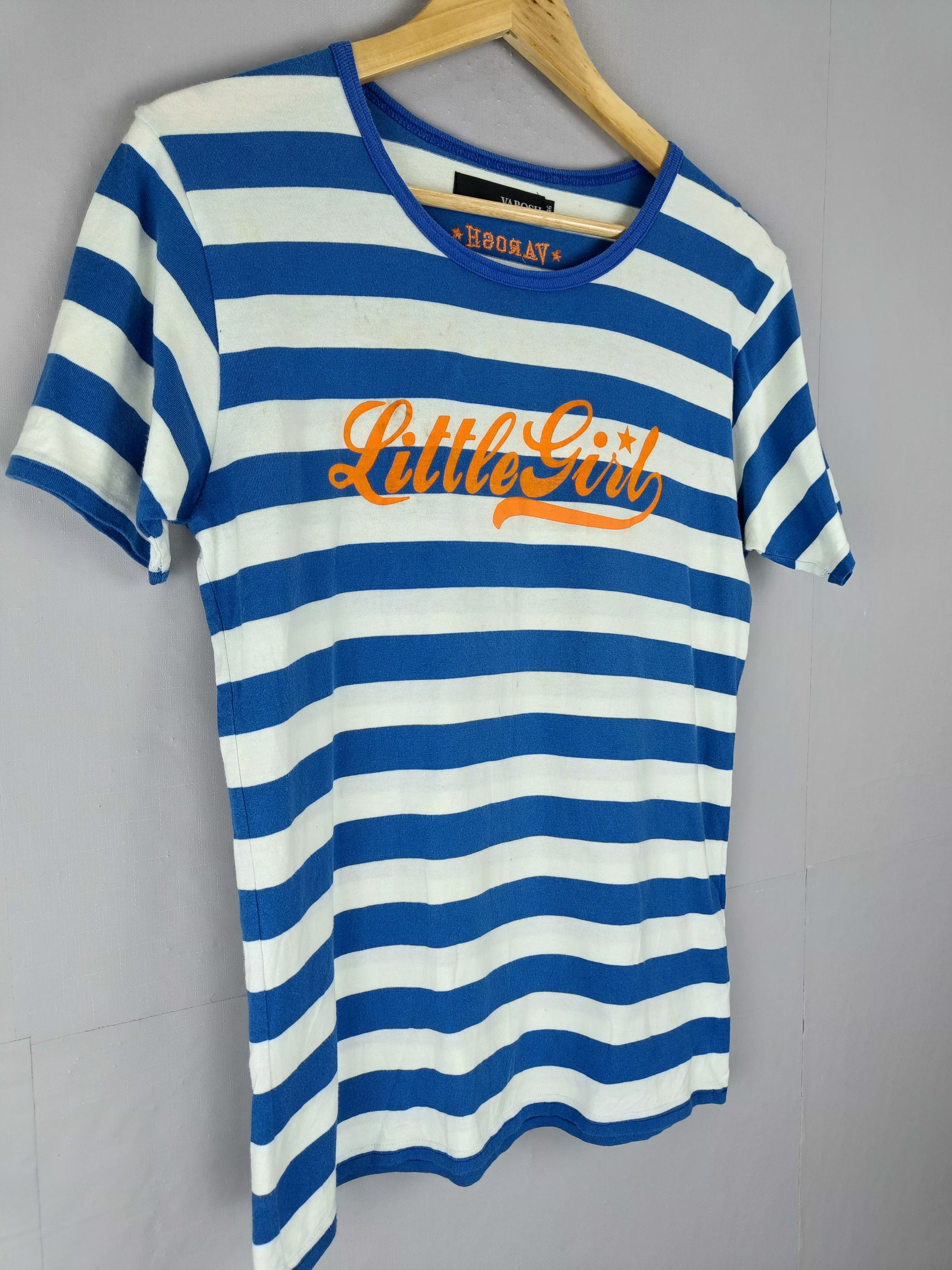 Japanese Brand Varosh Little Girl Stripe Blue Short Sleeve Shirt Size M / US 6-8 / IT 42-44 - 3 Thumbnail