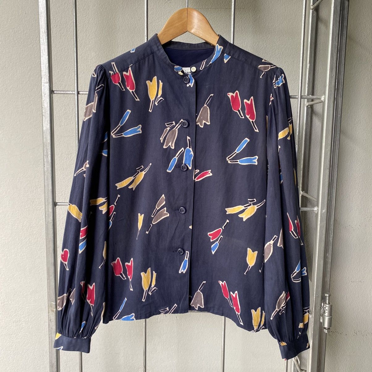 Christian Dior Navy Abstract Tulip Print Blouse