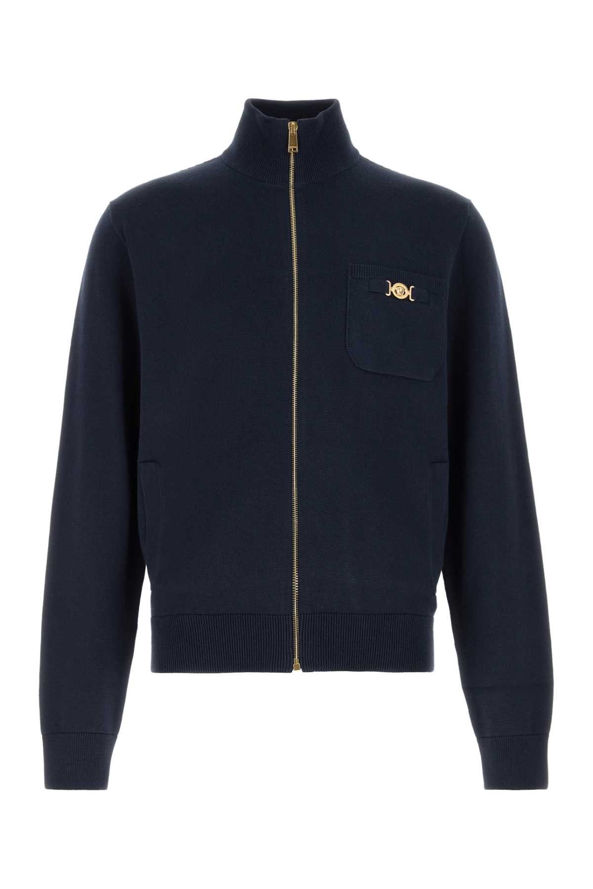 Versace Dark Blue Cotton Blend Cardigan Size US XL / EU 56 / 4 - 1 Thumbnail
