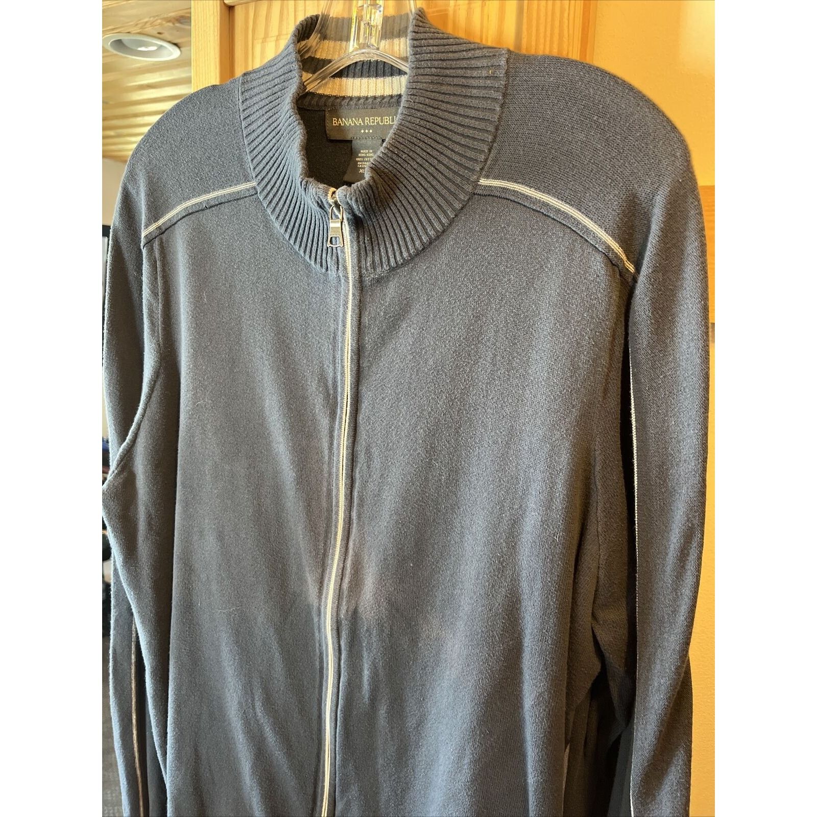 Banana Republic Banana Republic Mens Large Blue 100% Cotton Full Zip sweater Size US L / EU 52-54 / 3 - 5 Thumbnail