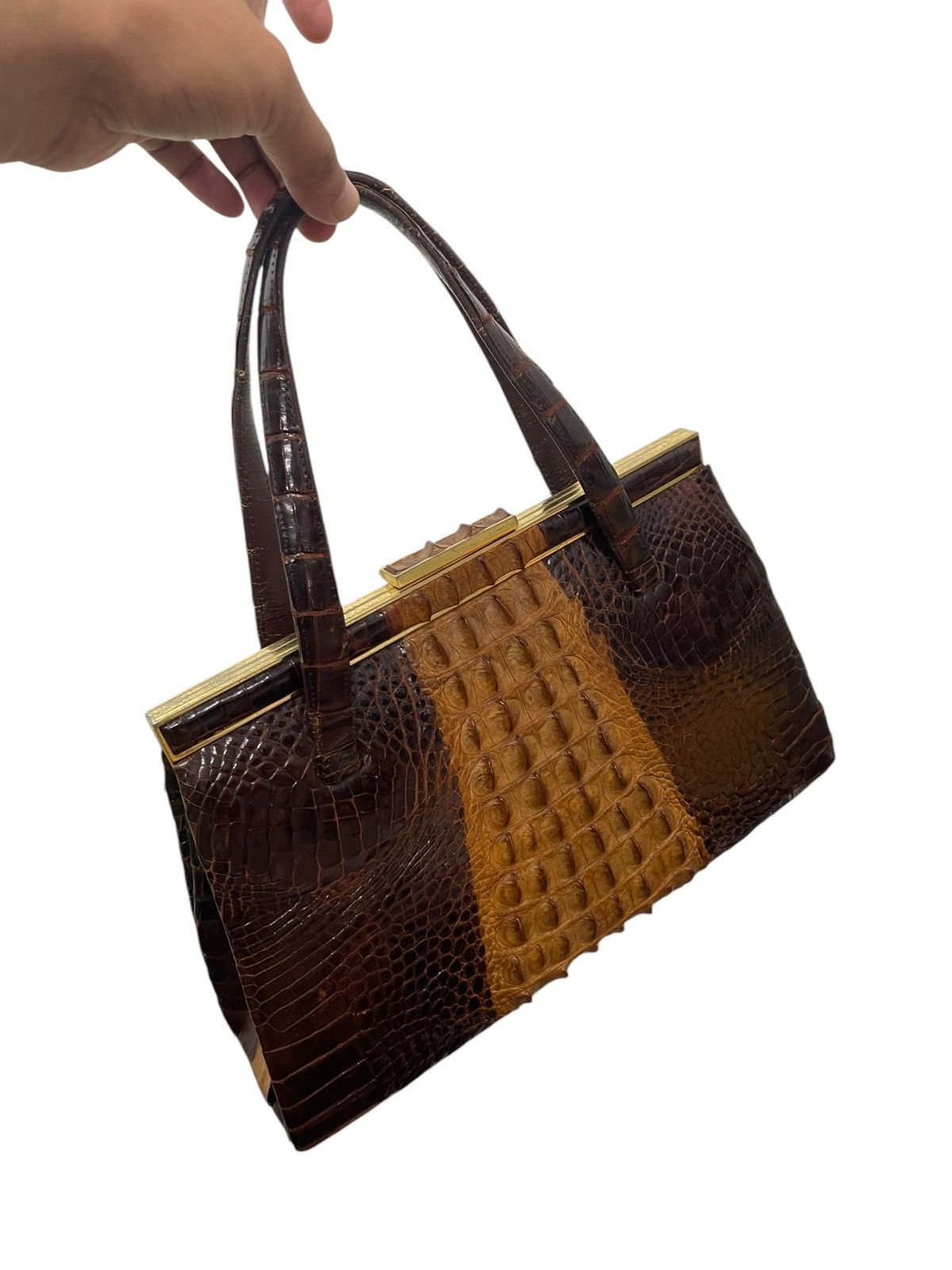 Vintage Crocodile Leather Patina Vtg 50s Unknown Japan Hand Bag 4🟩 Size ONE SIZE - 3 Thumbnail