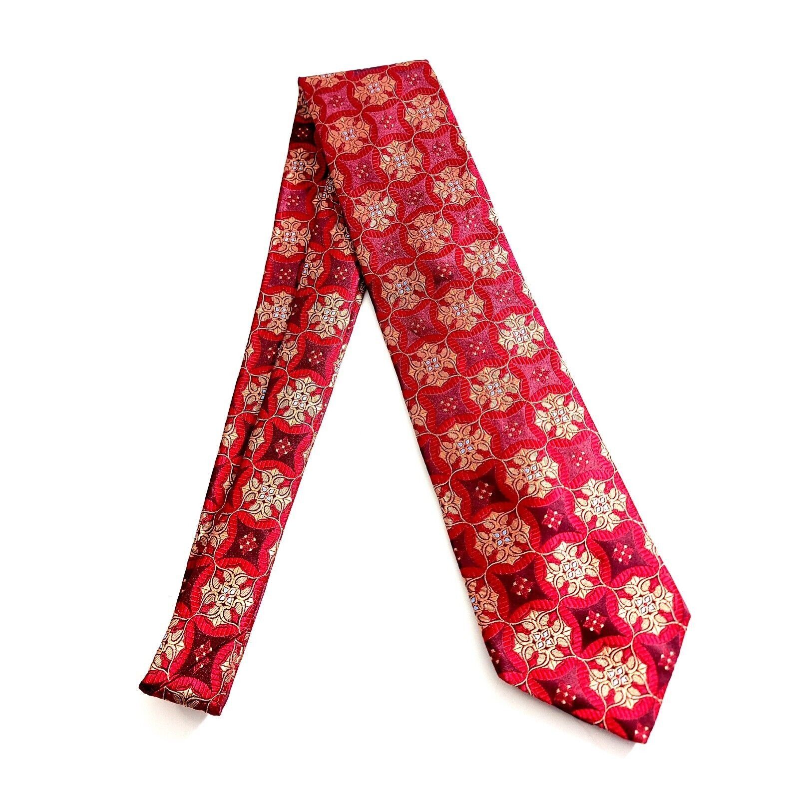 Nordstrom John W. Nordstrom Red Woven Floral Geometric Tan Silk Tie Size ONE SIZE - 8 Thumbnail