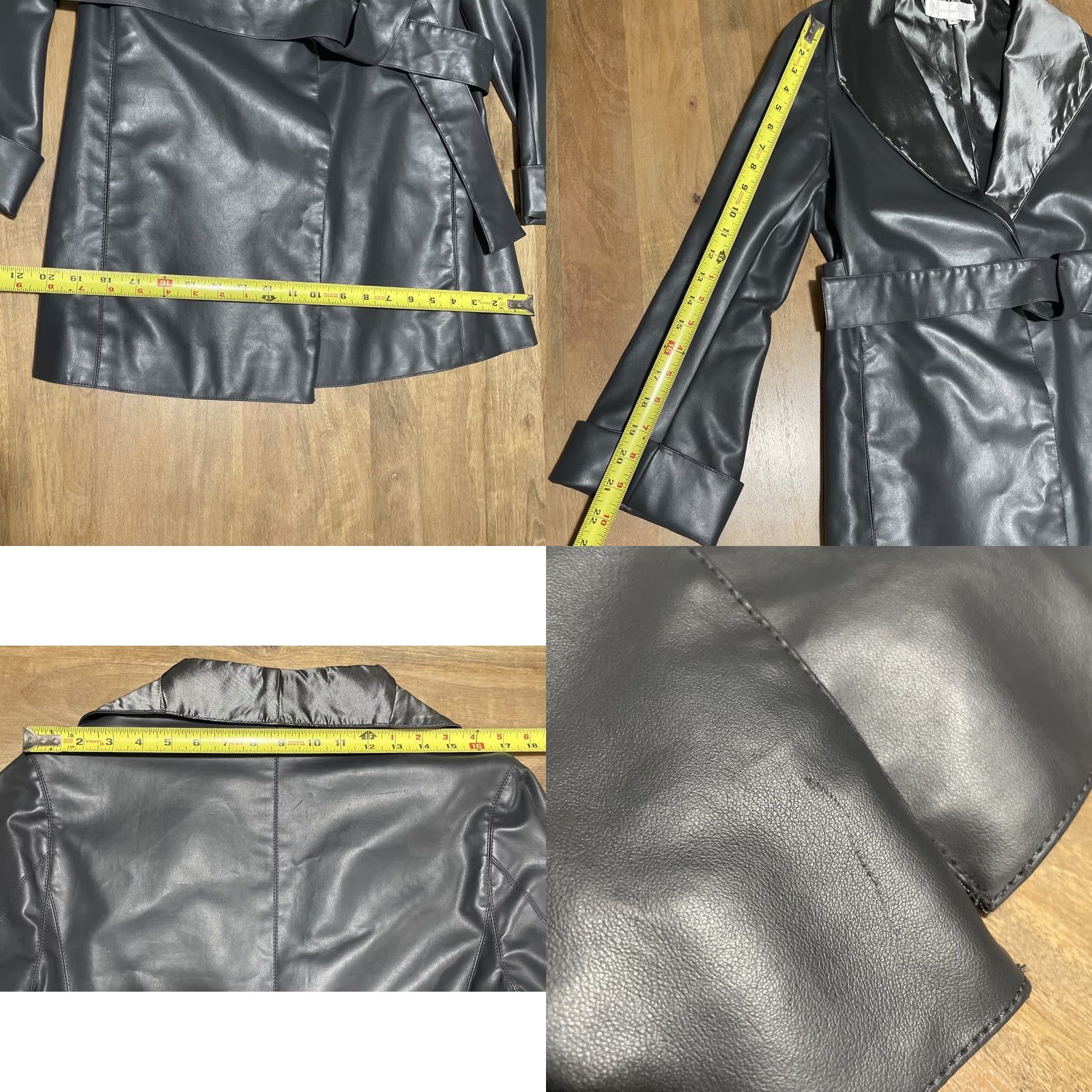 Vintage Marie Saint Pierre Jacket Womens Size 2 Belted PVC Dark Gray Party/Cocktail Casual Business Travel Long Sleeve Tie Belted Leather? No PVC Size XS / US 0-2 / IT 36-38 - 8 Thumbnail