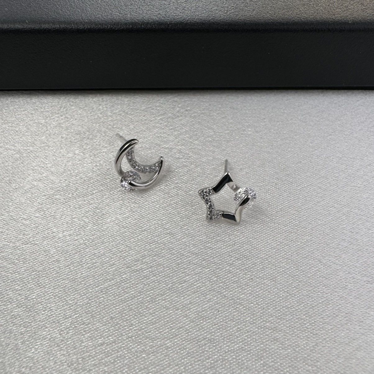 Designer Asymmetry CZ Star and Moon Stud Earrings for Women Size ONE SIZE - 3 Thumbnail