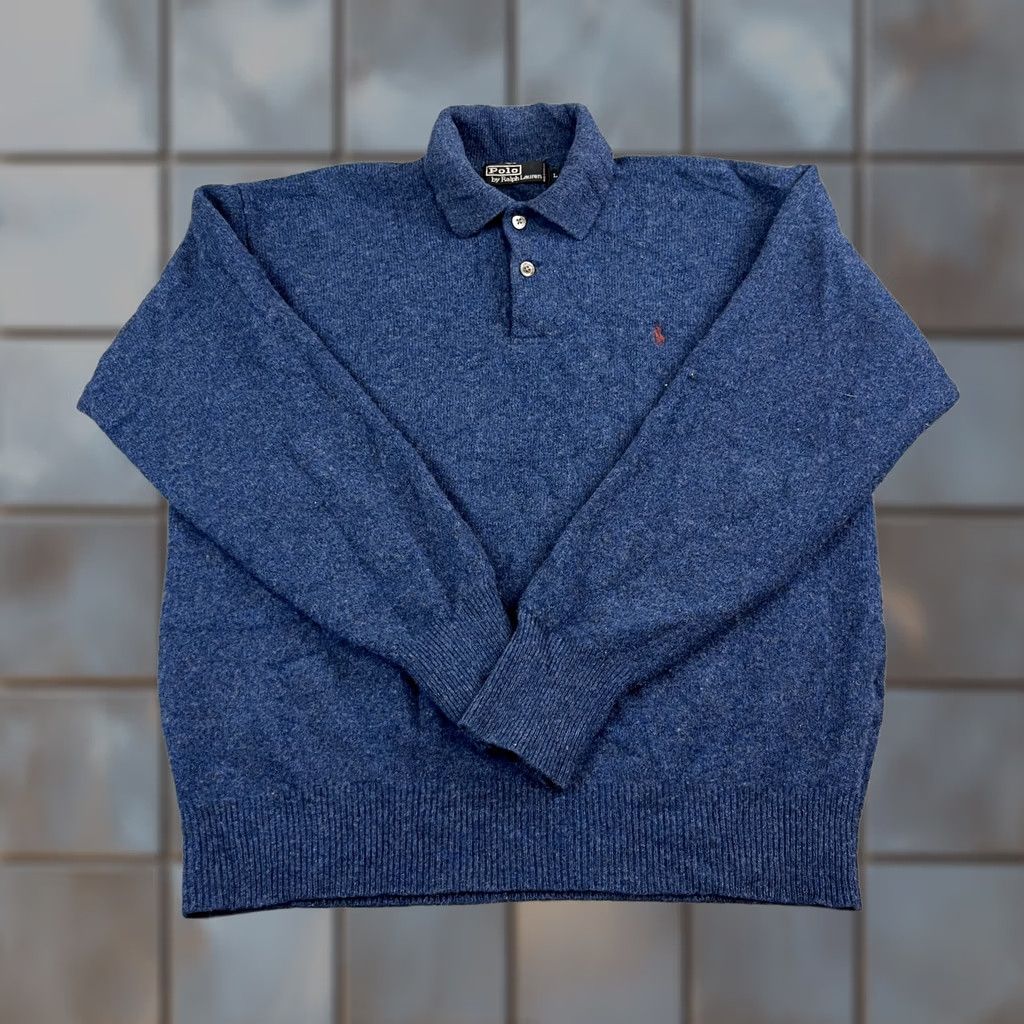 Polo Ralph Lauren VINTAGE Polo Ralph Lauren Mens Jumper Shirt 100% Lambswool Long Sleeve Large Blue Pullover Knit Logo Size US L / EU 52-54 / 3 - 1 Thumbnail
