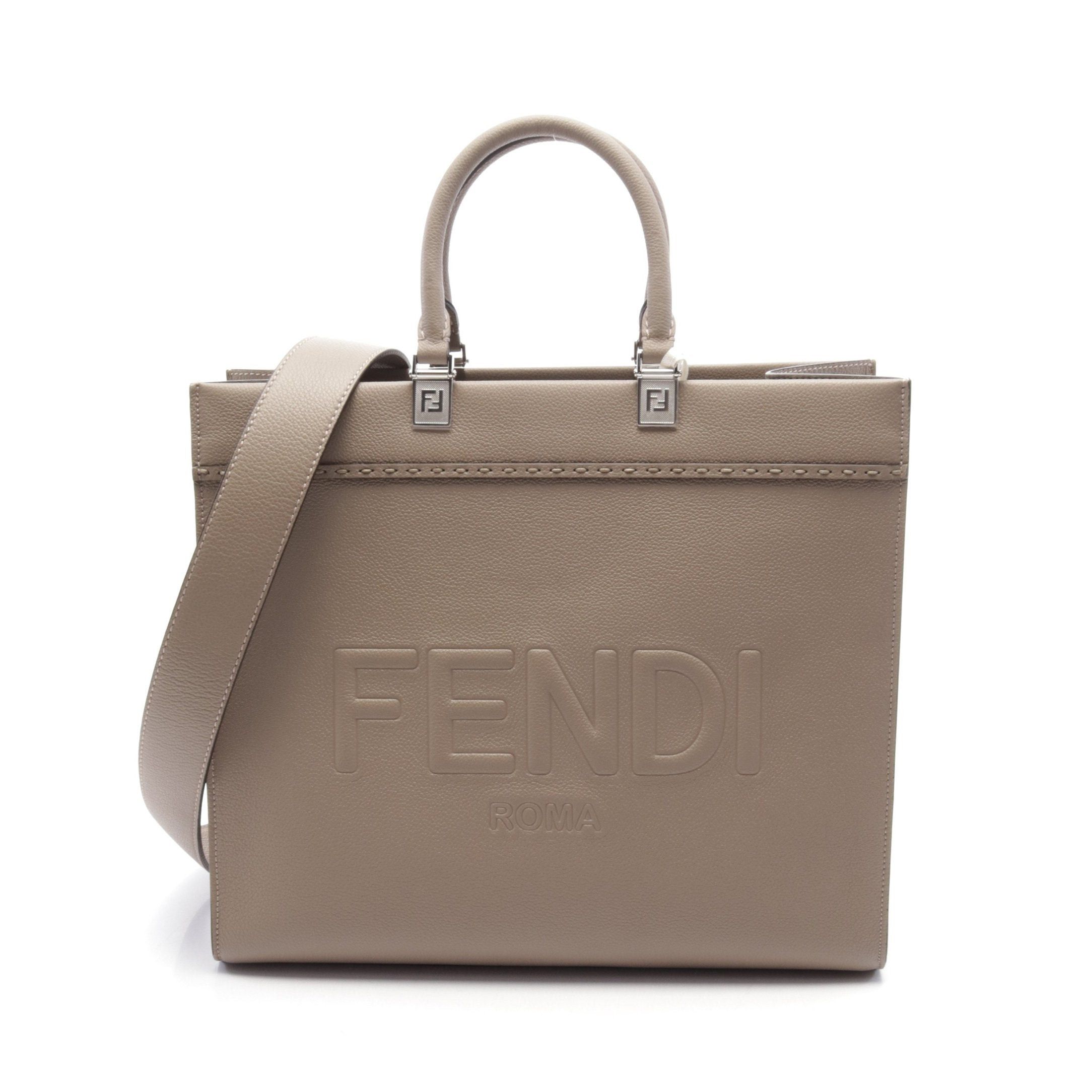 Fendi Fendi Sunshine Medium Handbag Tote Bag Leather Gray Brown Size ONE SIZE - 1 Thumbnail