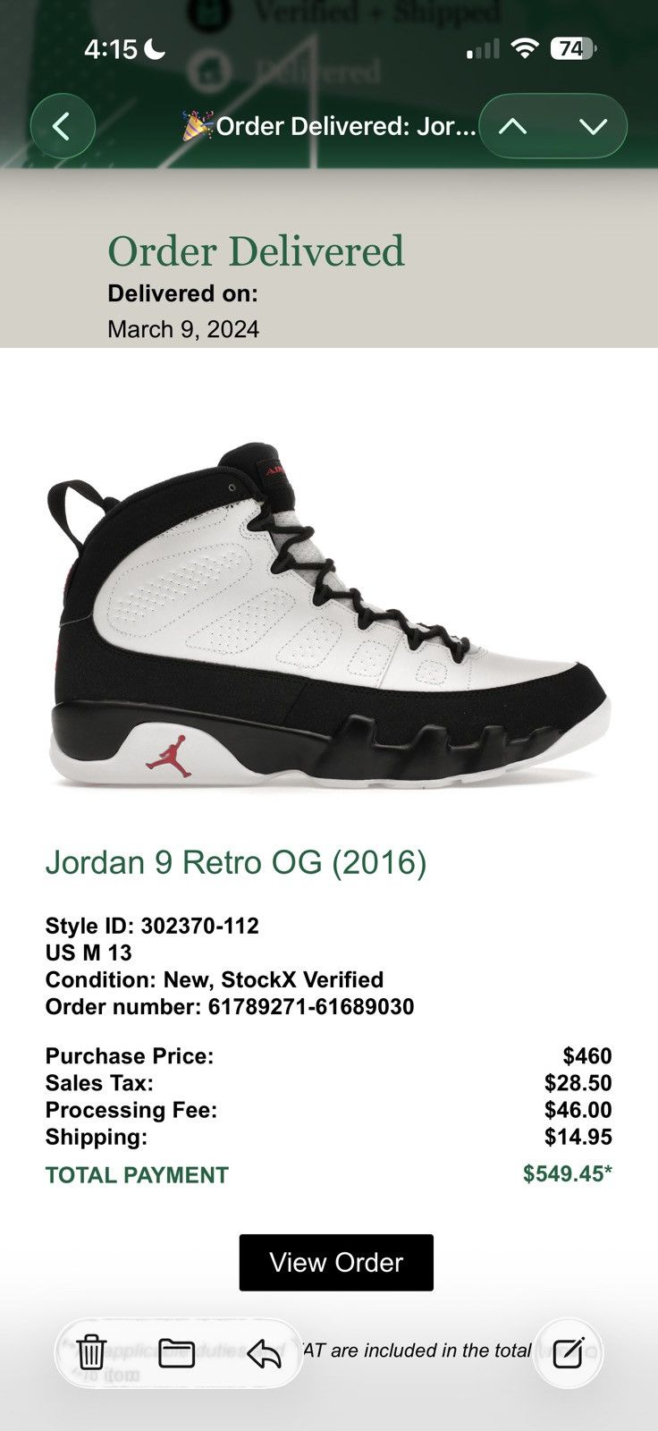 Jordan Brand Jordan 9 Retro OG (2016) Size US 13 / EU 46 - 10 Thumbnail
