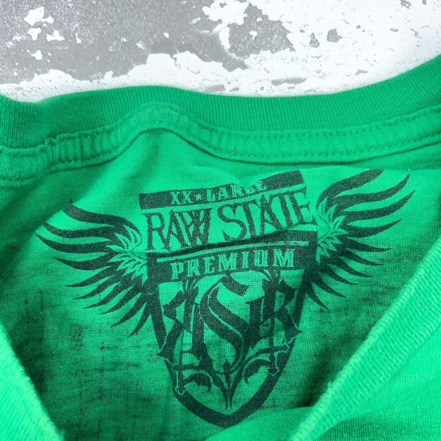 Vintage Raw State T-Shirt Men 2XL Green Logo Graphic Print Short Sleeve Muscle Punk Y2K USA Gothic Grunge Retro Skull Cross Wings MMA Fighter Vintage: No Size US XXL / EU 58 / 5 - 4 Thumbnail
