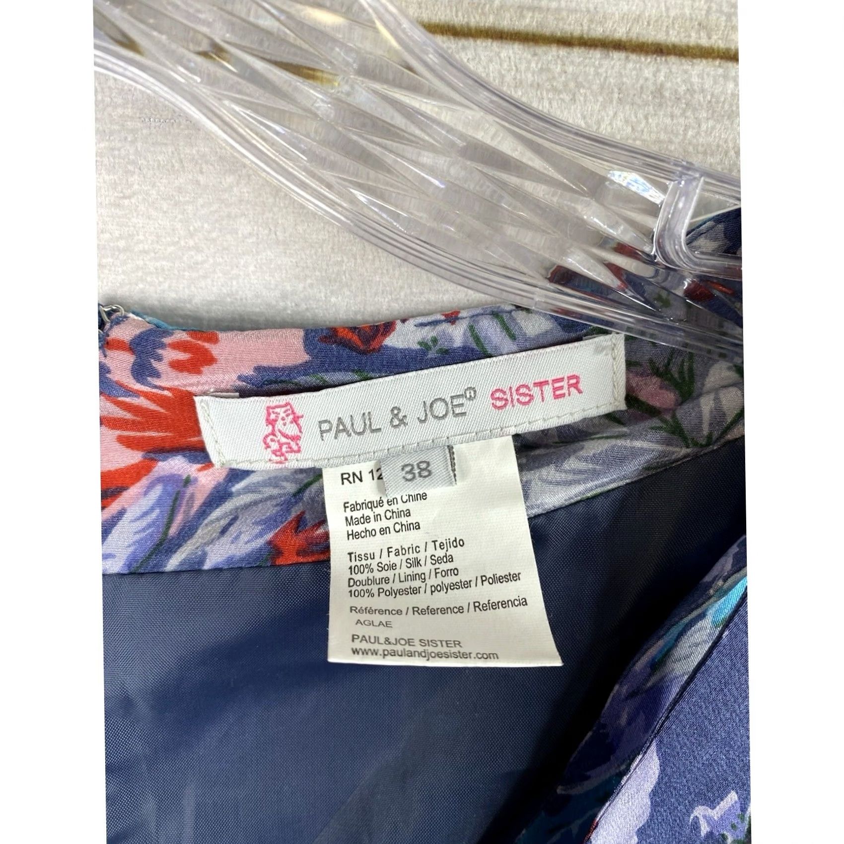 Paul & Joe Paul & Joe Sister Dress Womens 38 M/6 Blue Floral 100% Silk Deep V Neck Boho Sleeveless Knee Length Dress Mens Womens Girls Boys Size M / US 6-8 / IT 42-44 - 3 Thumbnail