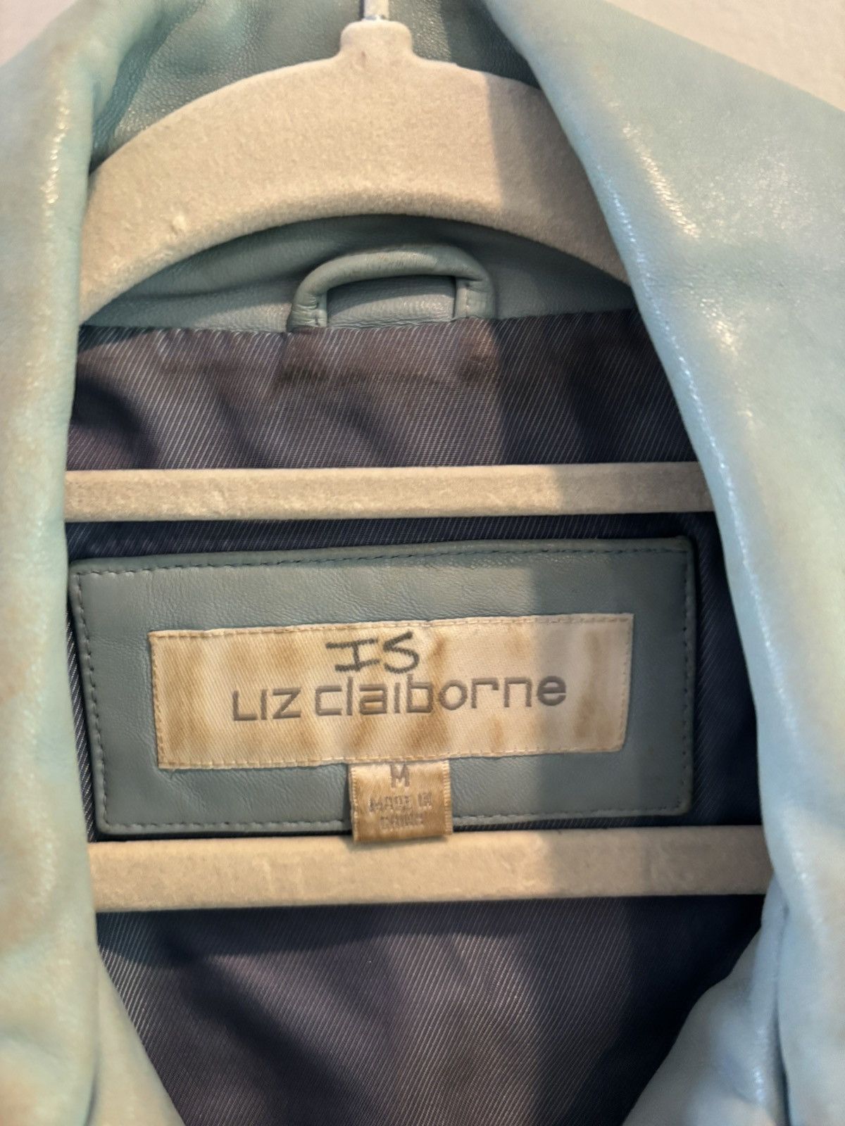 Liz Claiborne Vintage Liz Claiborne Stained Light Blue Leather Jacket Size L / US 10 / IT 46 - 9 Thumbnail