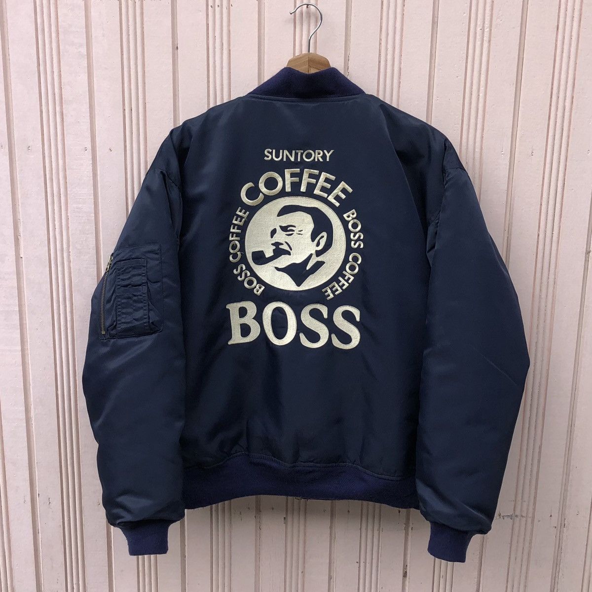 VTG Suntory Boss Coffee Embroidery Logo MA-1 Bomber Jacket
