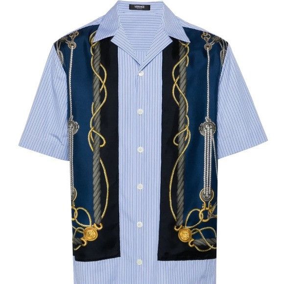 Versace Versace Nautical-Print Striped Shirt Blue Men’s Size 50/US L Size US L / EU 52-54 / 3 - 1 Thumbnail