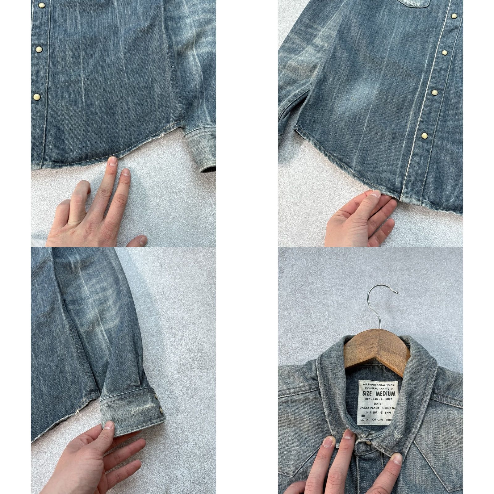 Allsaints AllSaints Denim Shirt Snap Distressed Vintage Blue Button Casual Mens M Blue Denim Y2K Shirt Size US M / EU 48-50 / 2 - 8 Thumbnail