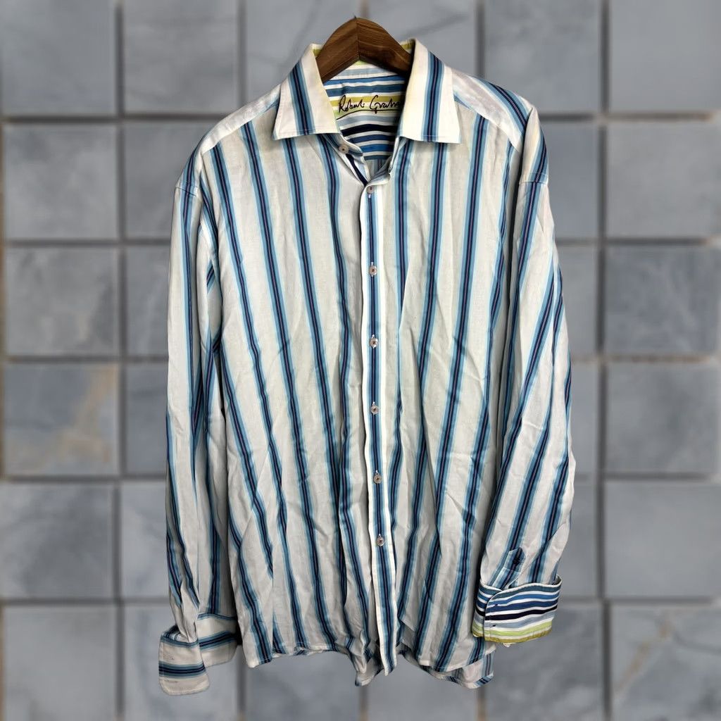 Robert Graham Robert Graham Shirt Mens L Blue White Striped Button Up Long Sleeve 6480 Size US L / EU 52-54 / 3 - 1 Thumbnail