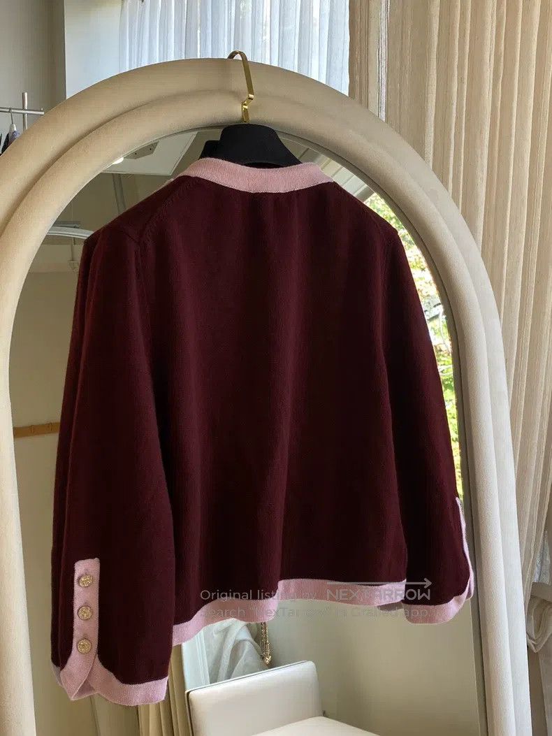 Chanel Chanel 25-year-old burgundy knitted cardigan coat Size S / US 4 / IT 40 - 2 Thumbnail