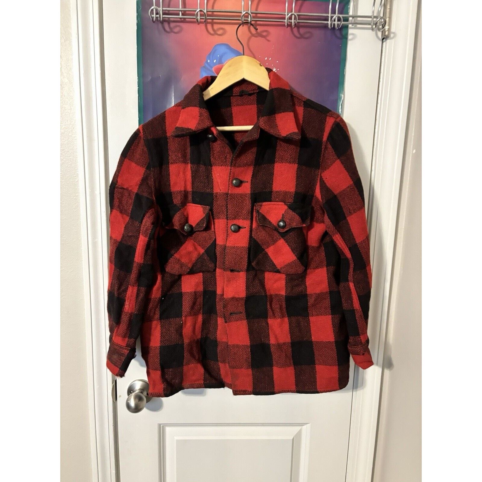 Other 1930’s Monarch Black Red Rare Flannel Missing Button Wool Size US L / EU 52-54 / 3 - 1 Thumbnail
